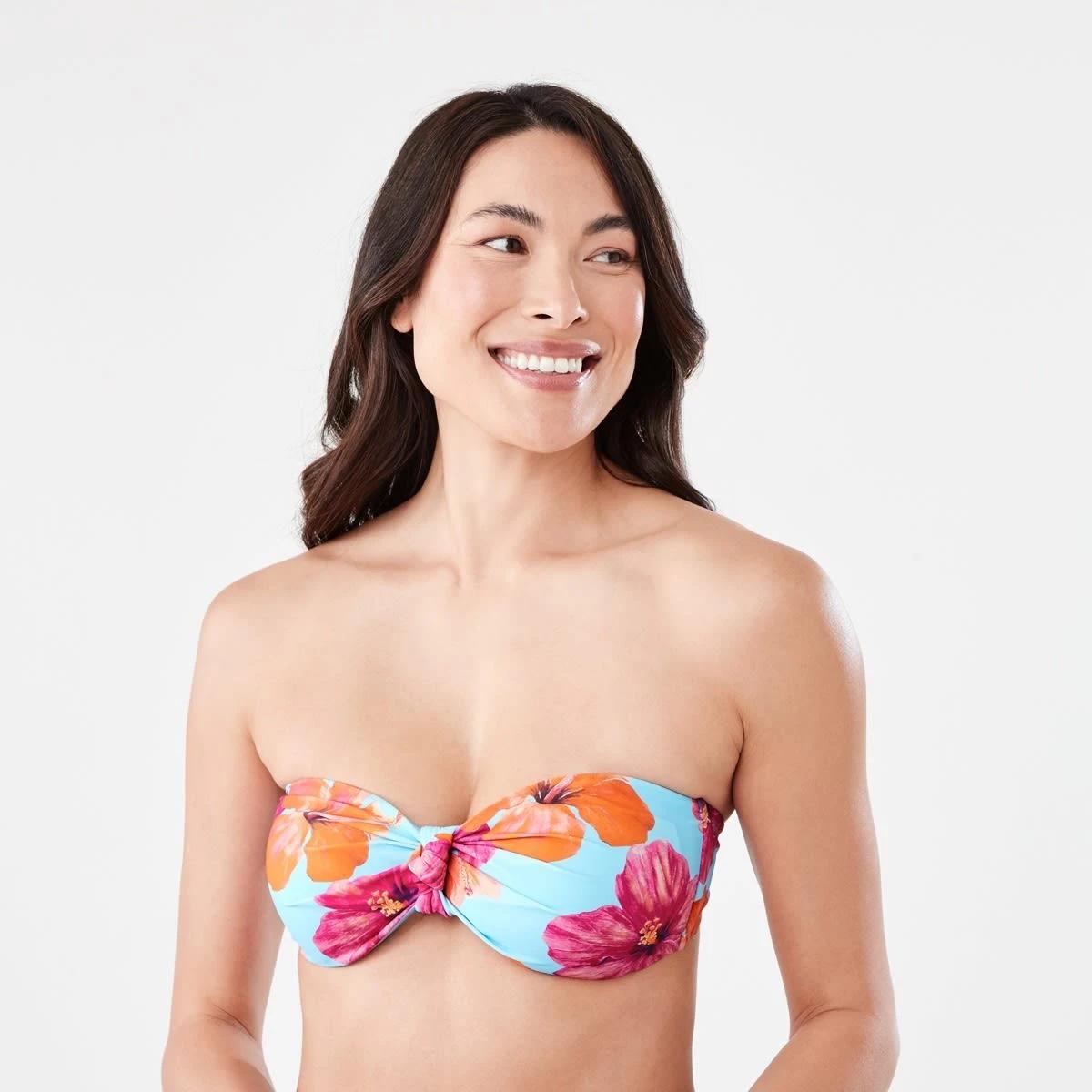 2 Bandeau Bikini Top HOT TROP CLEAR AQUA, 2 of 10