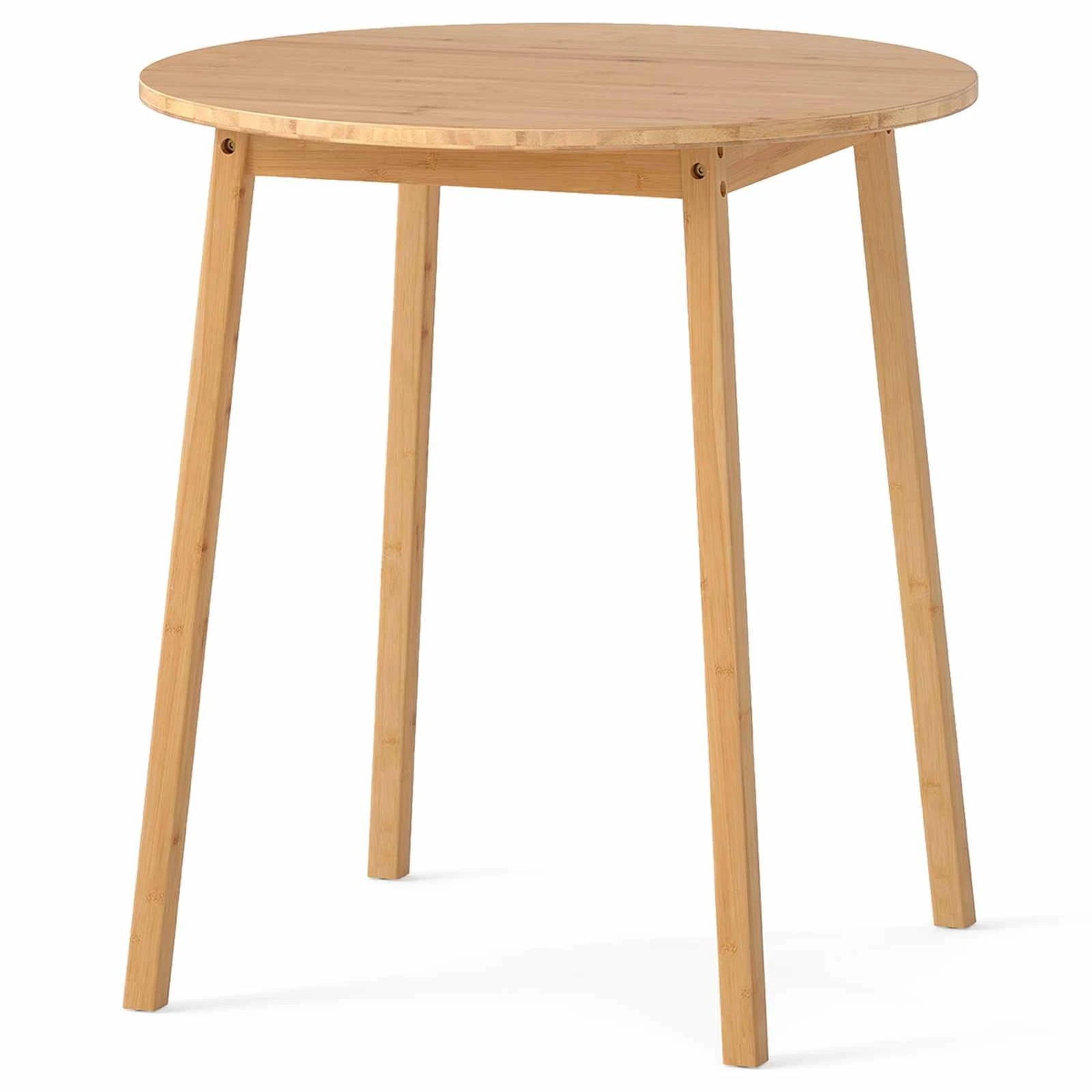 1 Costway Round Bamboo Dining Table 70cm Solid Wood Writing Desk Kitchen Breakfast, 1 of 4