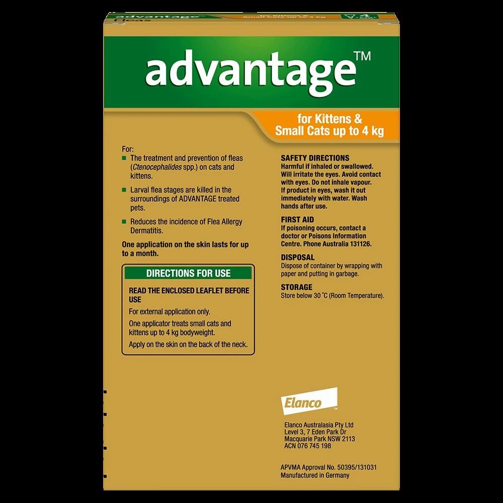2 Advantage Flea Treatment For Cats 0-4kg Orange 1 Pack, 2 of 2