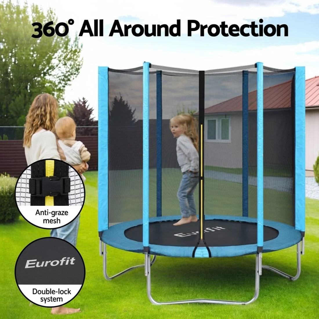 4 Everfit Trampoline 6FT Kids Trampolines Safety Net Pad Round - Blue, 4 of 7