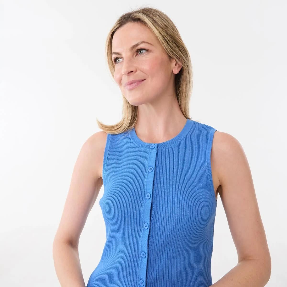 4 Sleeveless Rib Button Tank BLUE MARINE, 4 of 6