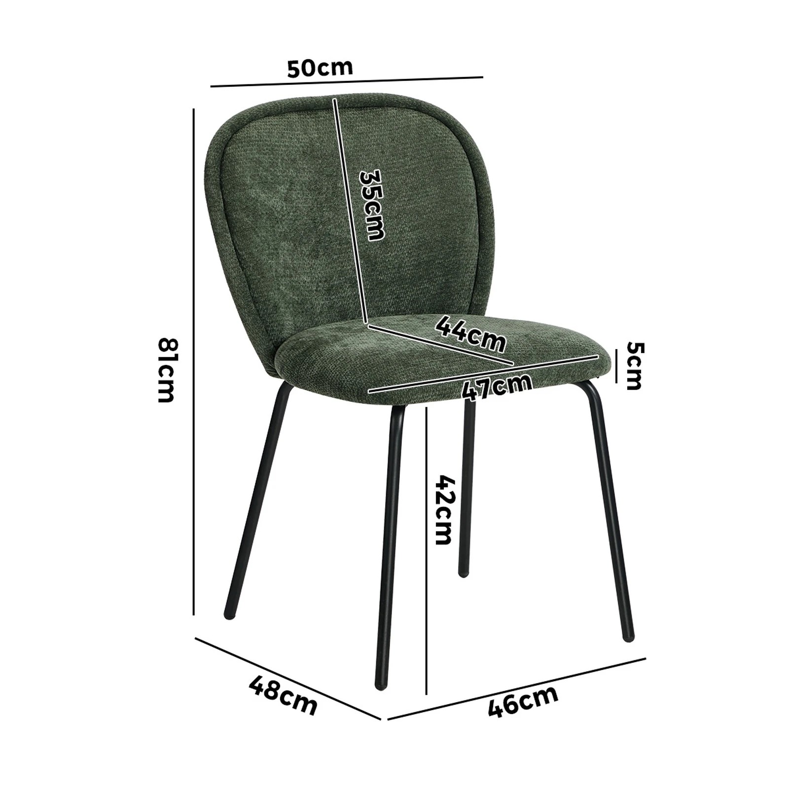 2 Oikiture 4x Dining Chairs Kitchen Accent Chairs Chenille Pad Metal Legs - Green, 2 of 9