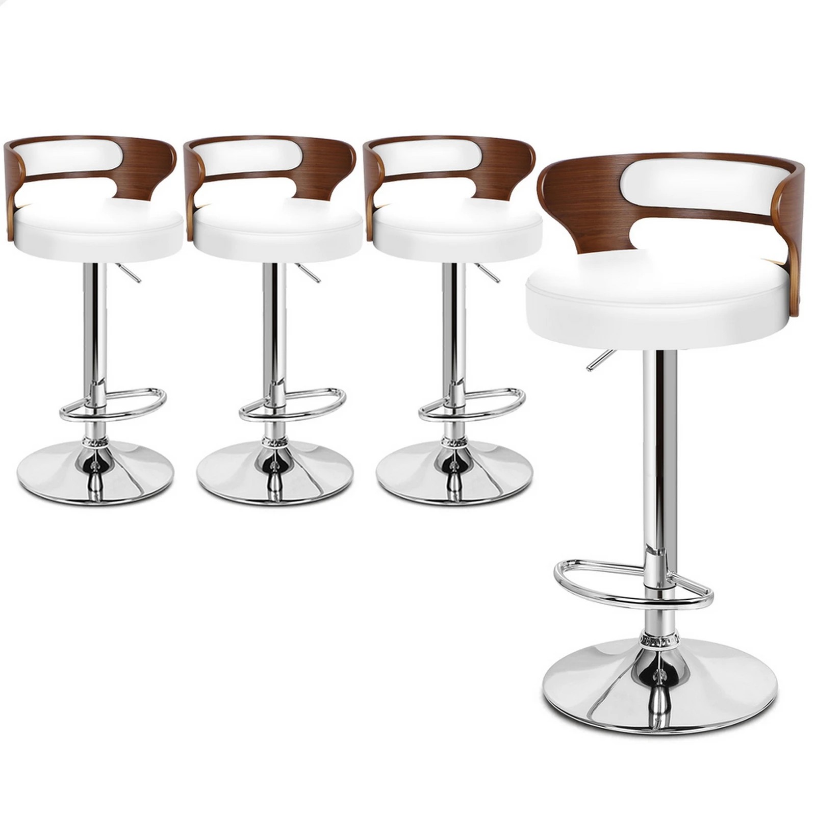 1 Alfordson 4x Bar Stool Kitchen Swivel Chair Wooden Leather Ramiro - White, 1 of 10
