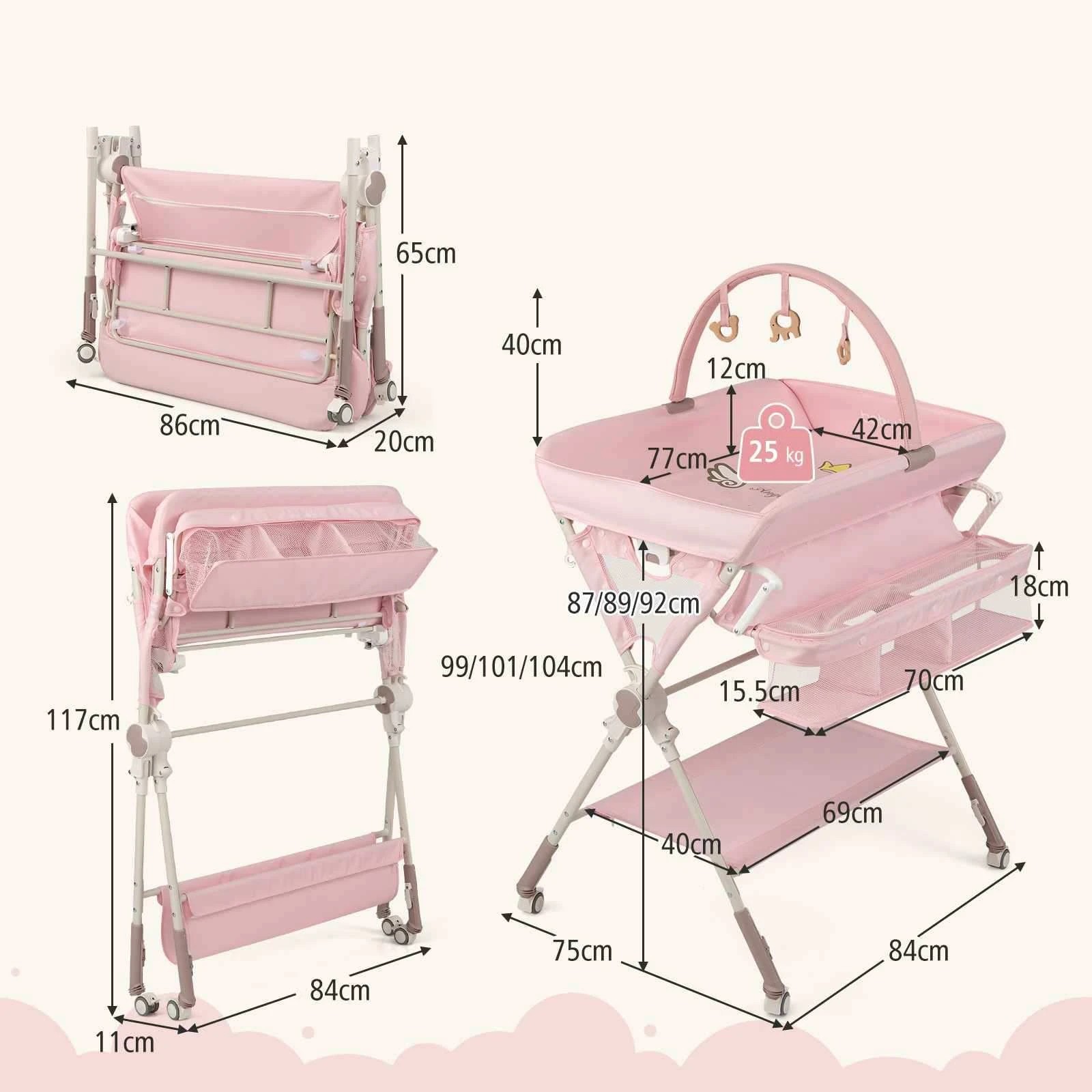 2 Costway Baby Adjustable Changing Table Foldable Diaper Changing Station - Pink, 2 of 2