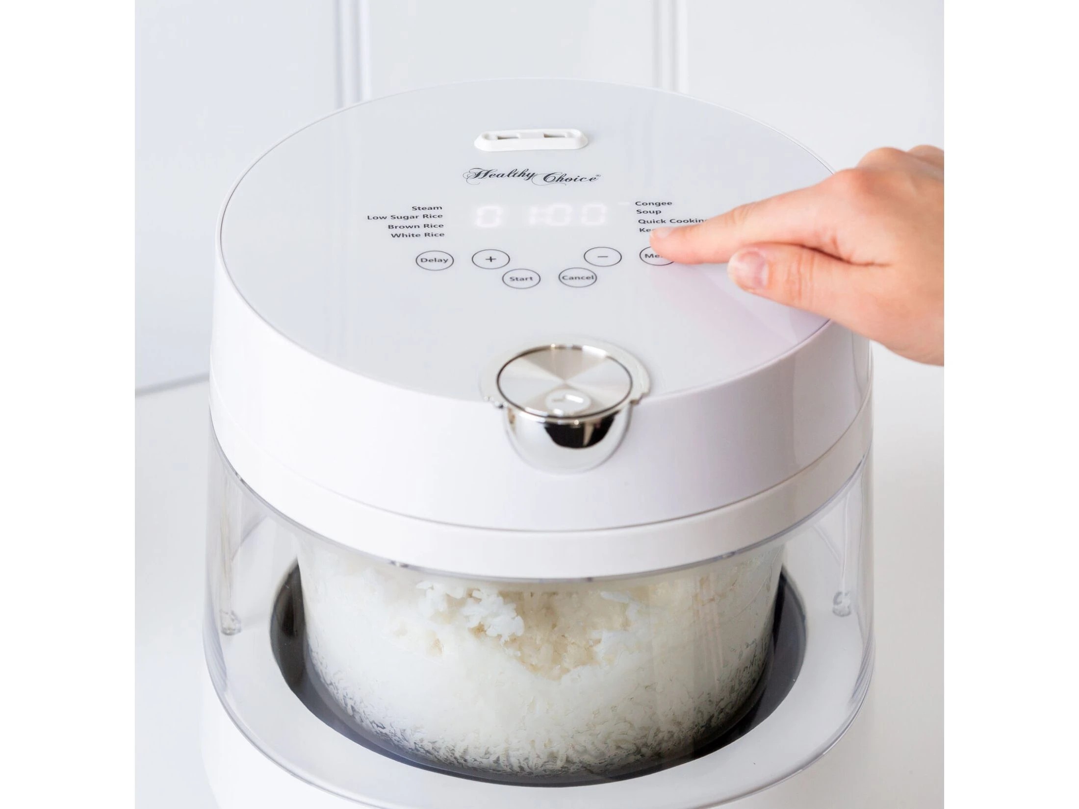 1 Healthy Choice PFAS Free 5 Cup Glass Rice Cooker, 600W with Low Sugar Basket, LED Display and 8 Smart Cooking Programs, 1 of 5