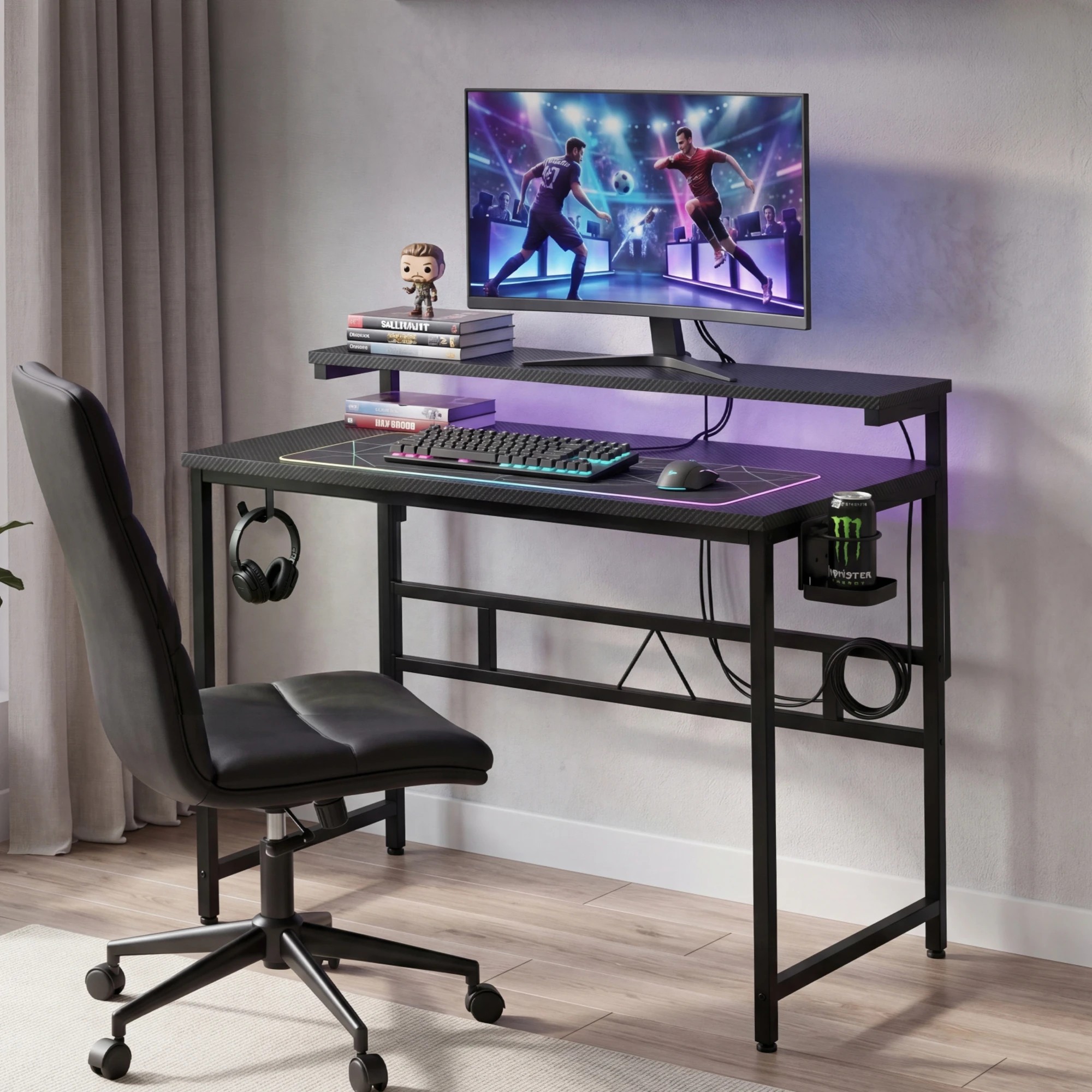 7 Levede Gaming Table Spacious Wear Resistan Stable Computer Desk Earphone Hook, 7 of 8