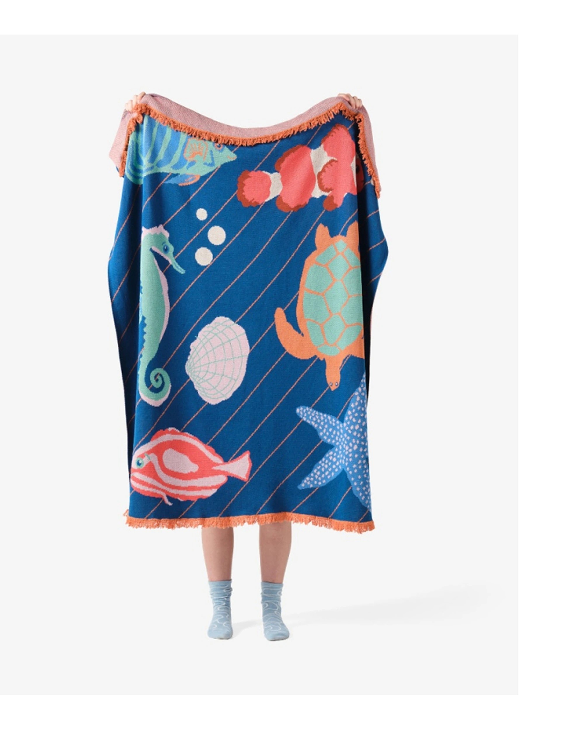 2 Linen House Kids Under The Sea Soft Knitted Cotton Comfort Throw Blanket 120x140cm - Blue, 2 of 2