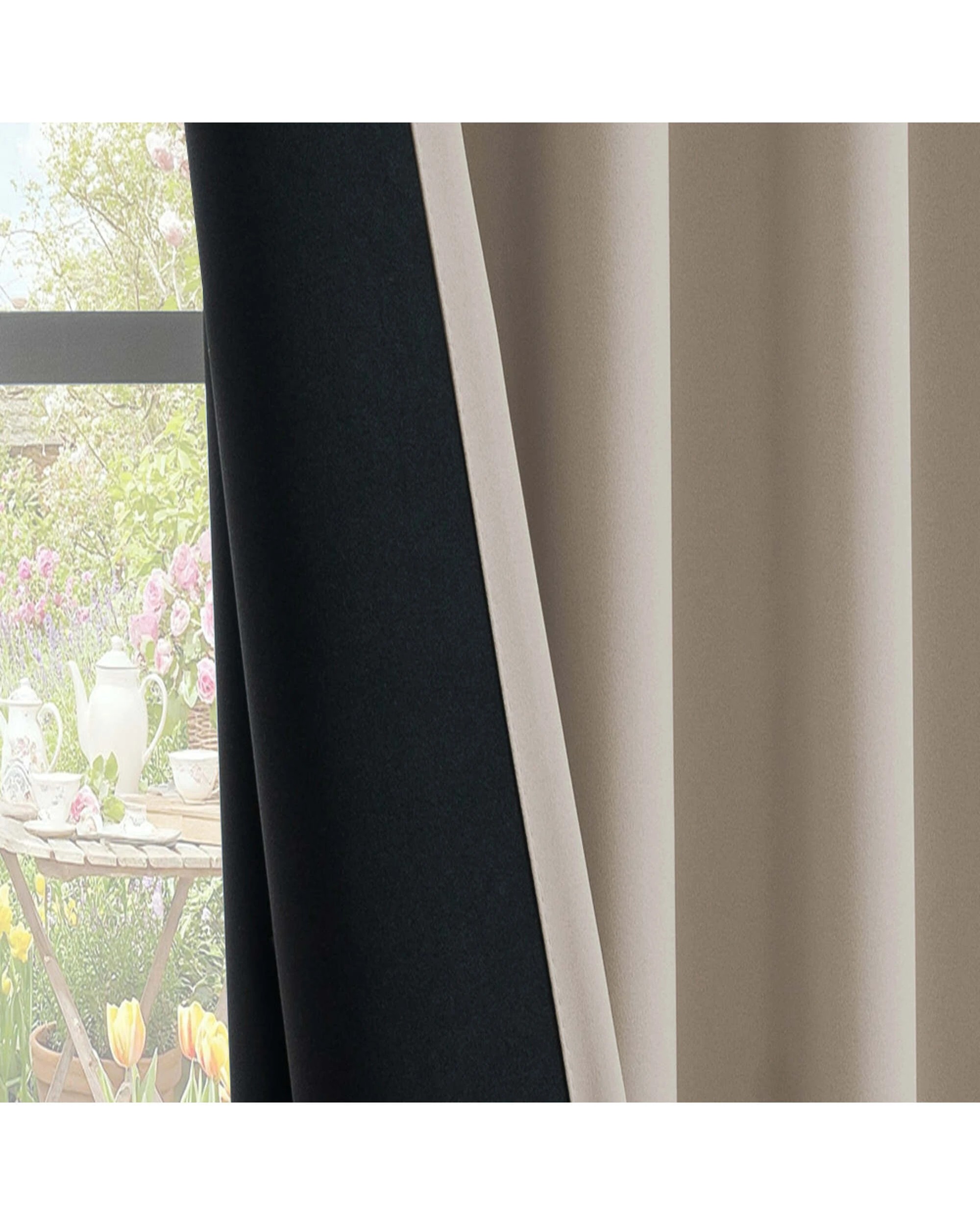 2 Smarcute Blockout Grommet Curtain with Black Liner Backing - 2X 132x160cm - Natural, 2 of 4