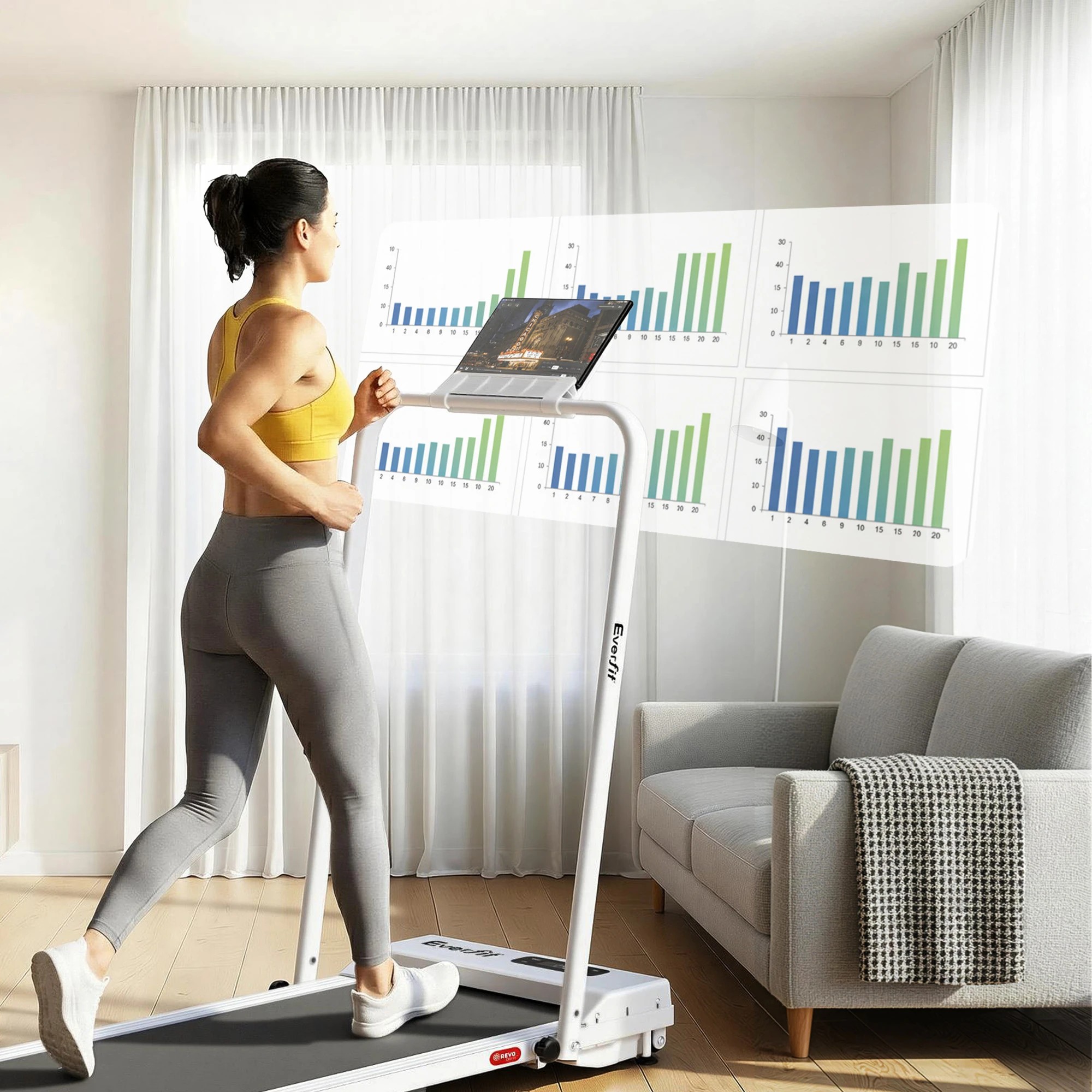 6 Everfit 3 in 1 Walking Pad Treadmill 12% Incline Foldable Under Desk Treadmills for Home Gym - White, 6 of 9