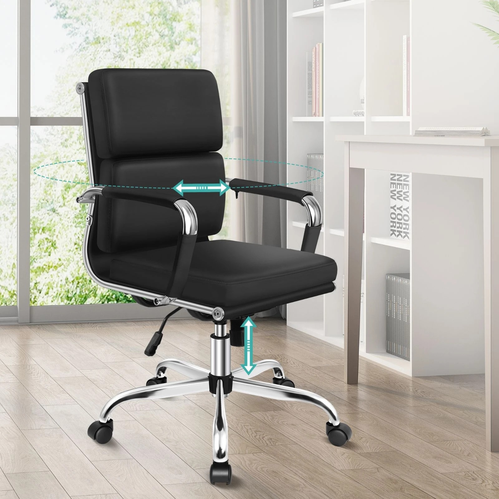 3 Alfordson Office Chair Ergonomic Paddings Executive Computer Work Seat Mid Back - Black, 3 of 10