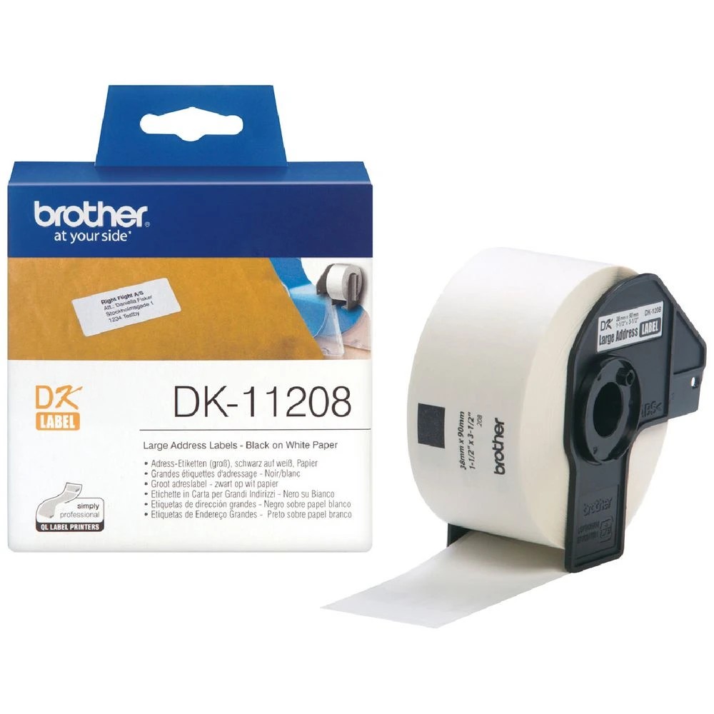 1 Brother DK 11208 Labels Address Lge 38 x 90mm Black on White, 1 of 1