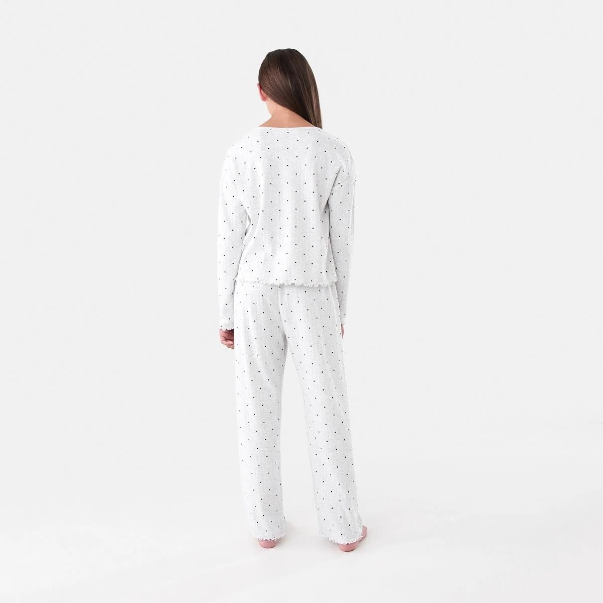 2 Long Sleeve Pointelle Pyjama Set White Dots, 2 of 7