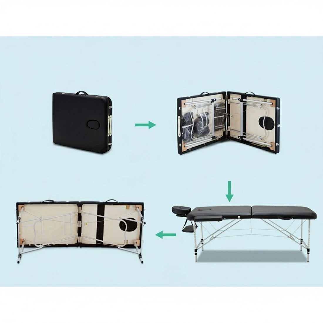 6 Zenses Massage Table 70cm Portable 2 Fold Aluminium Beauty Bed - Black, 6 of 7