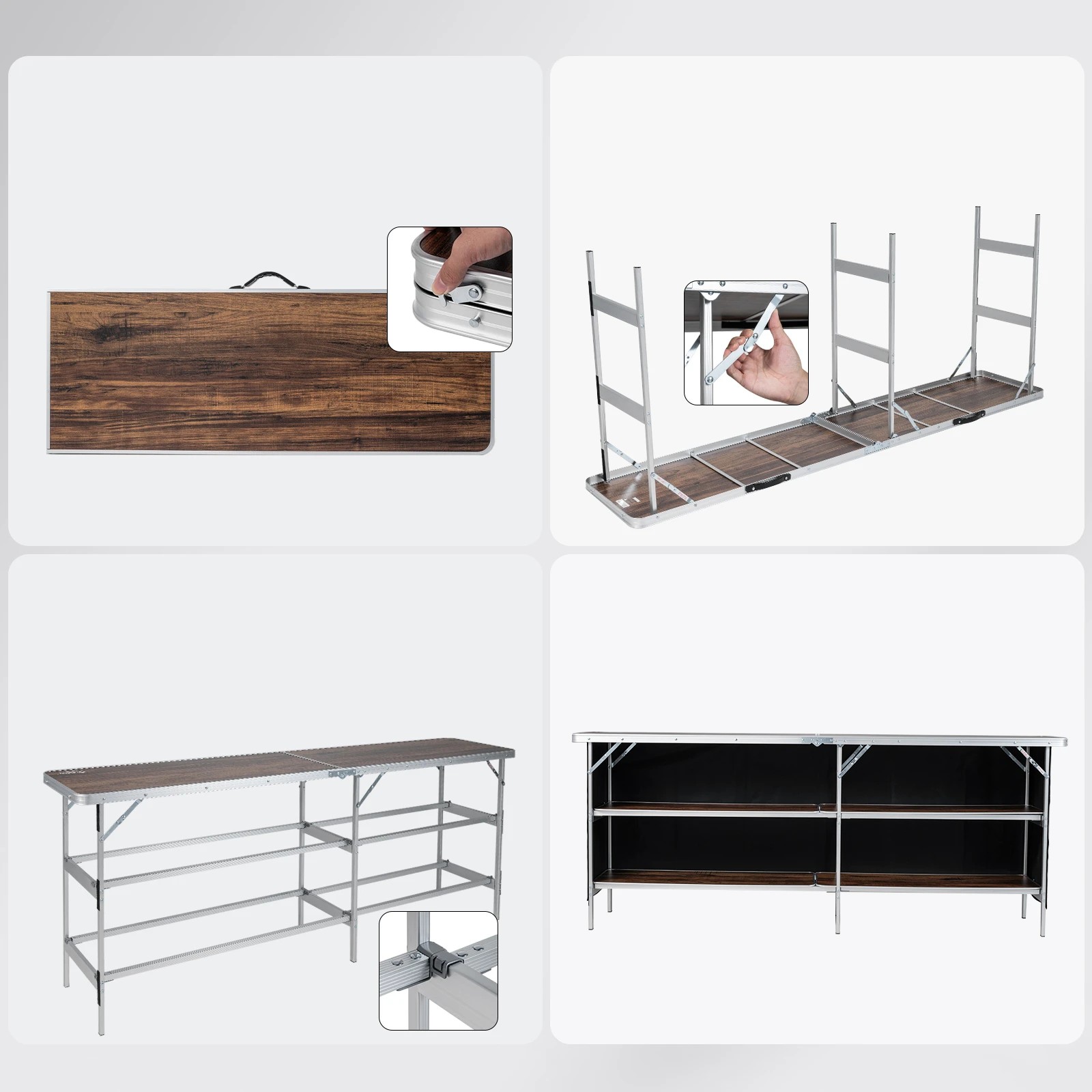 3 Costway 2Tier Folding Camping Table Aluminum Portable Picnic Table Open Shelf w/Bag, 3 of 7