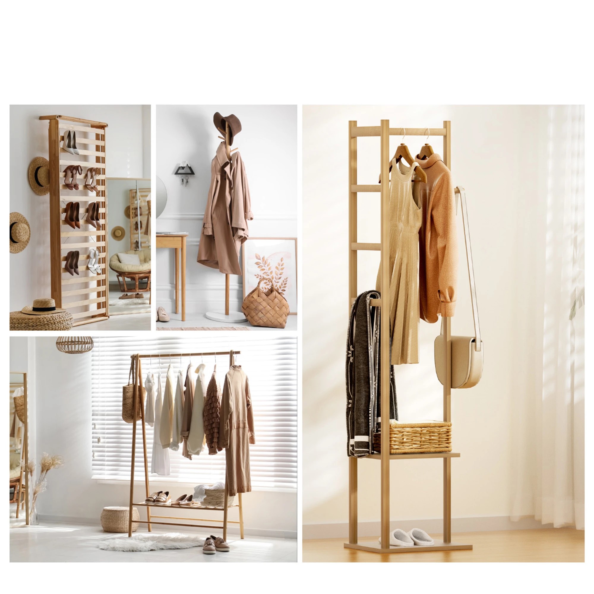 8 Artiss Shoe Rack Cabinet Wooden & Bamboo Clothes Rack Set Storage Shelf for Entryway Hallway - Multi, 8 of 9