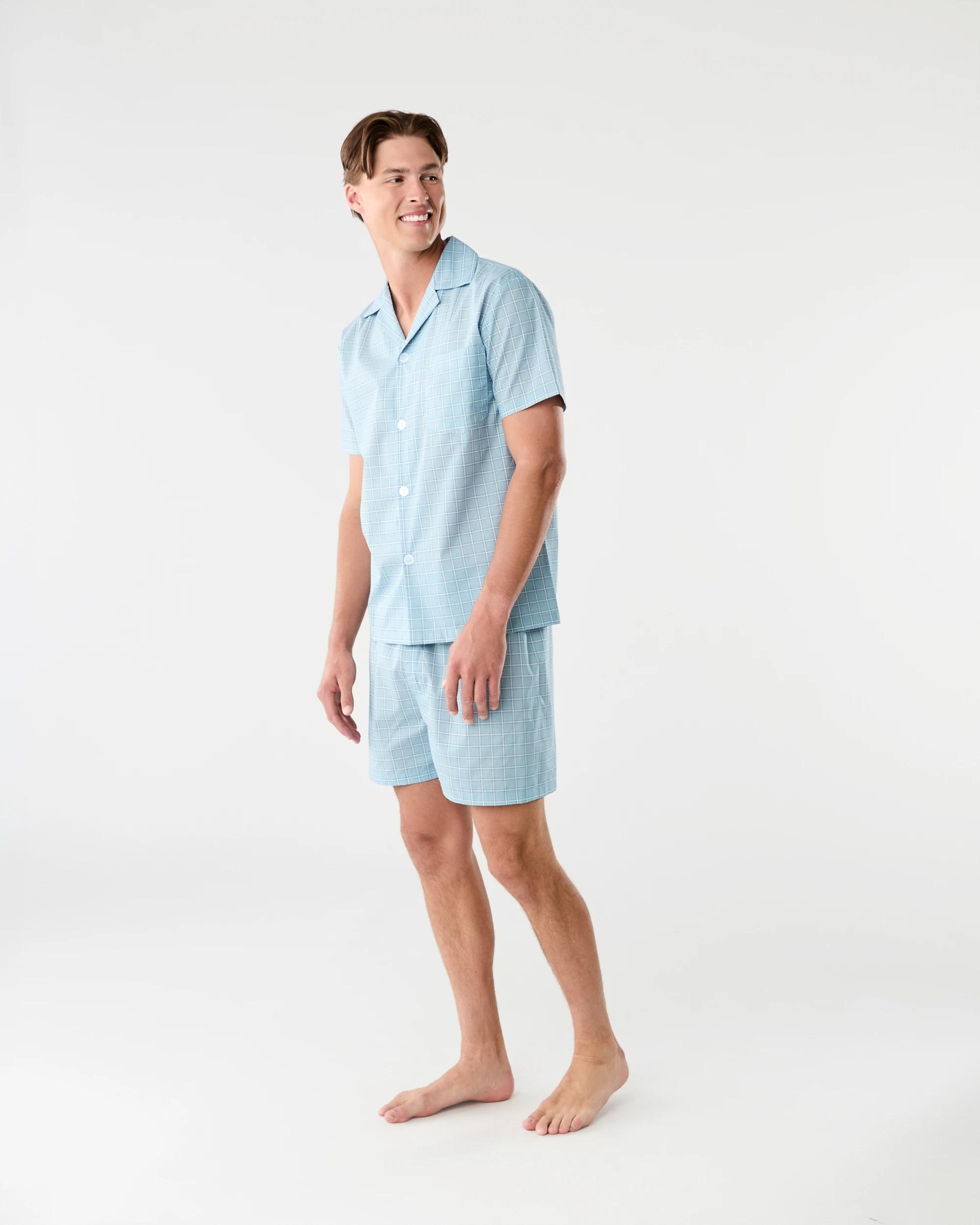 2 Short Leg Woven Pyjama Set Blu Check, 2 of 9