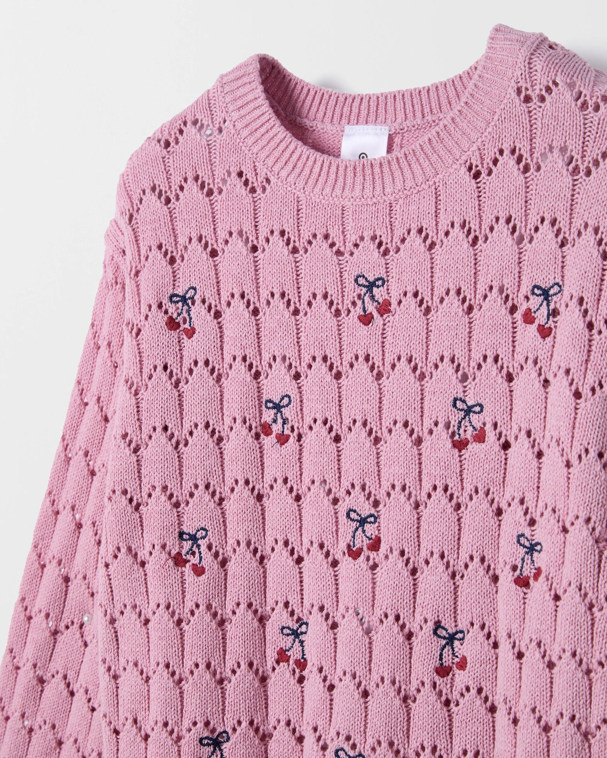 2 Target Kids Australian Cotton Pointelle Embroidered Jumper PINK, 2 of 5