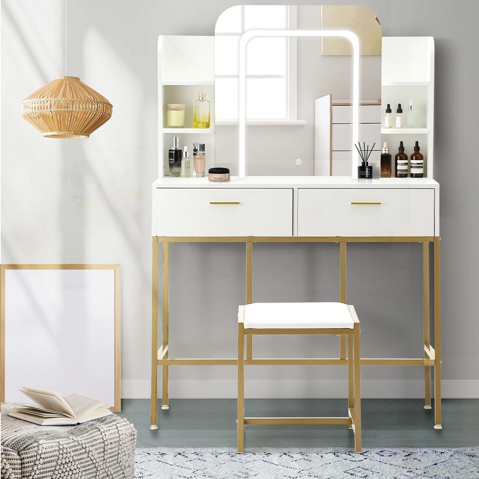 3 Oikiture Dressing Table Stool Set Makeup Led Mirror Vanity Iron Desk
 - Multi, 3 of 9