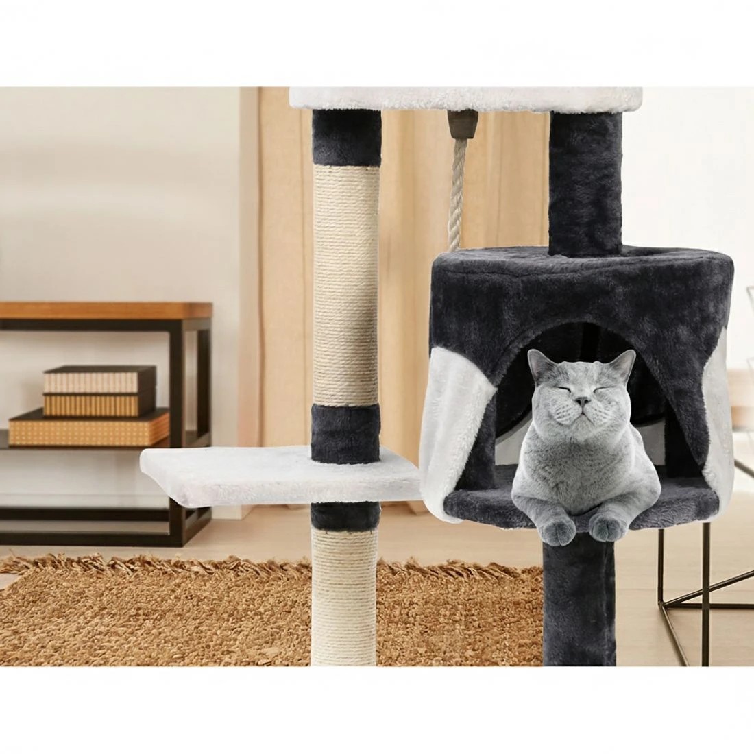 6 i.Pet Cat Tree 112cm Tower Scratching Post Scratcher Wood Condo House - Grey, 6 of 6