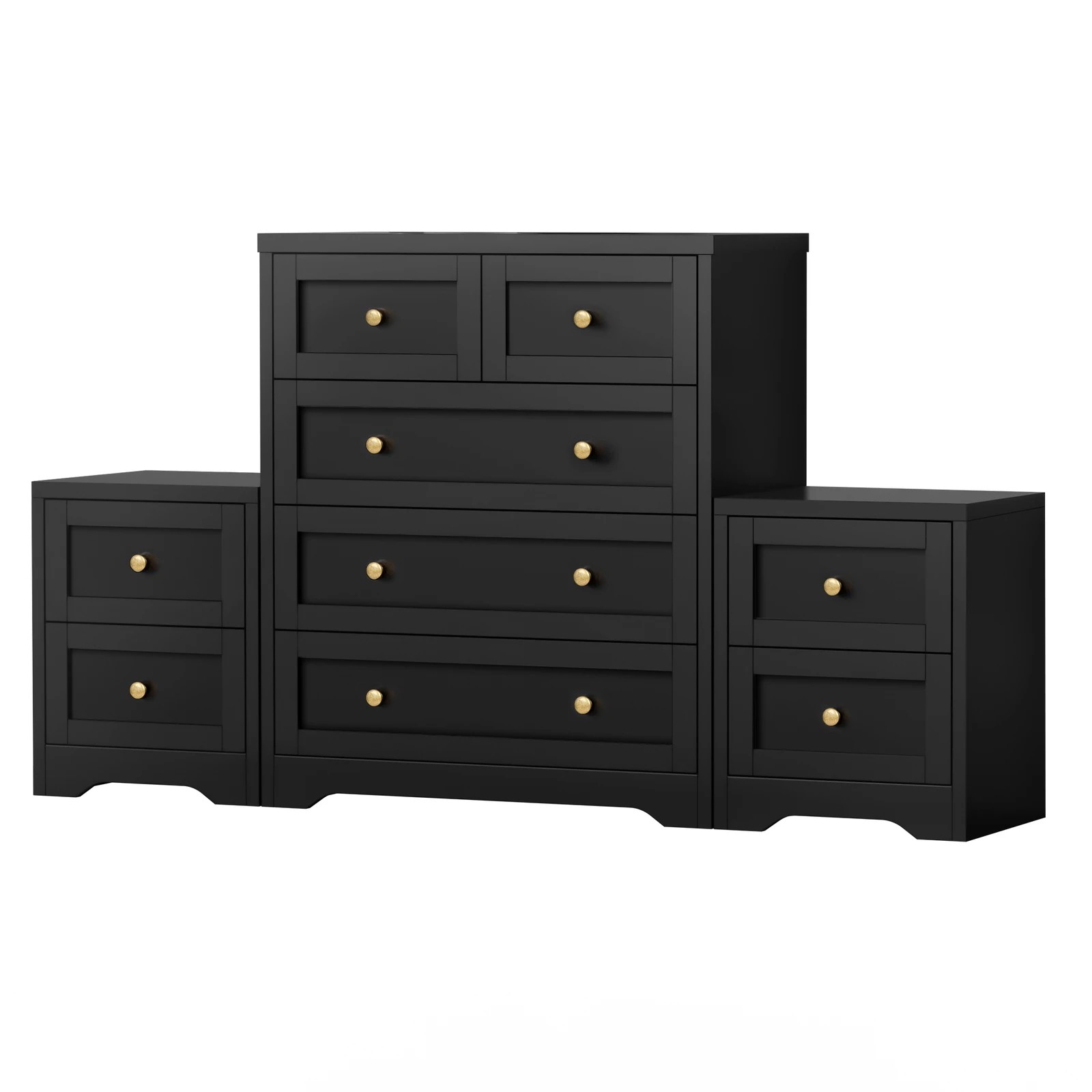 1 Alfordson 5 Chest of Drawers 2x Bedside Table Hamptons Bedroom Storage - Black, 1 of 10