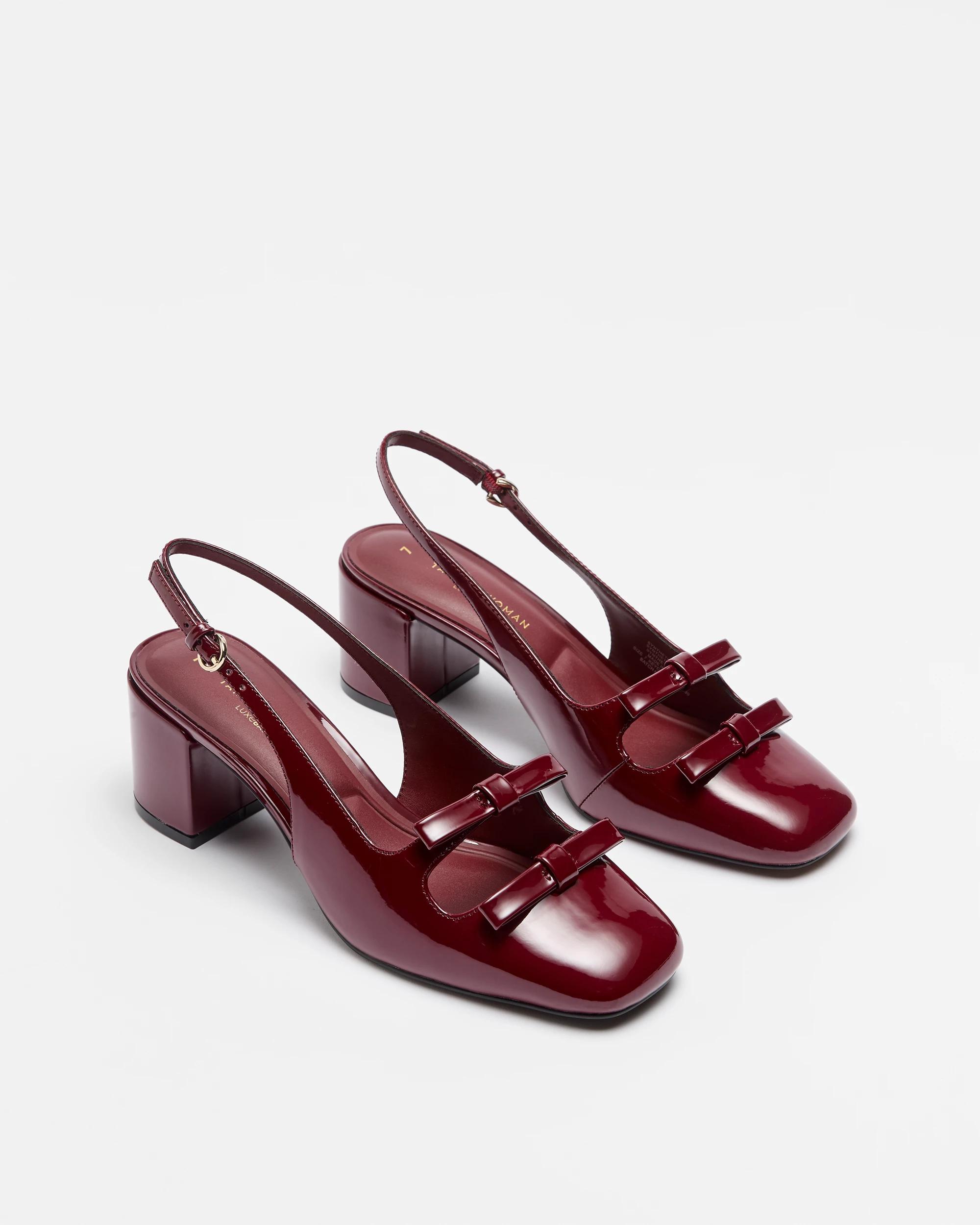 3 Target Womens Double Bow Sling Back Block Heel - Solan BURGUNDY PATENT, 3 of 3