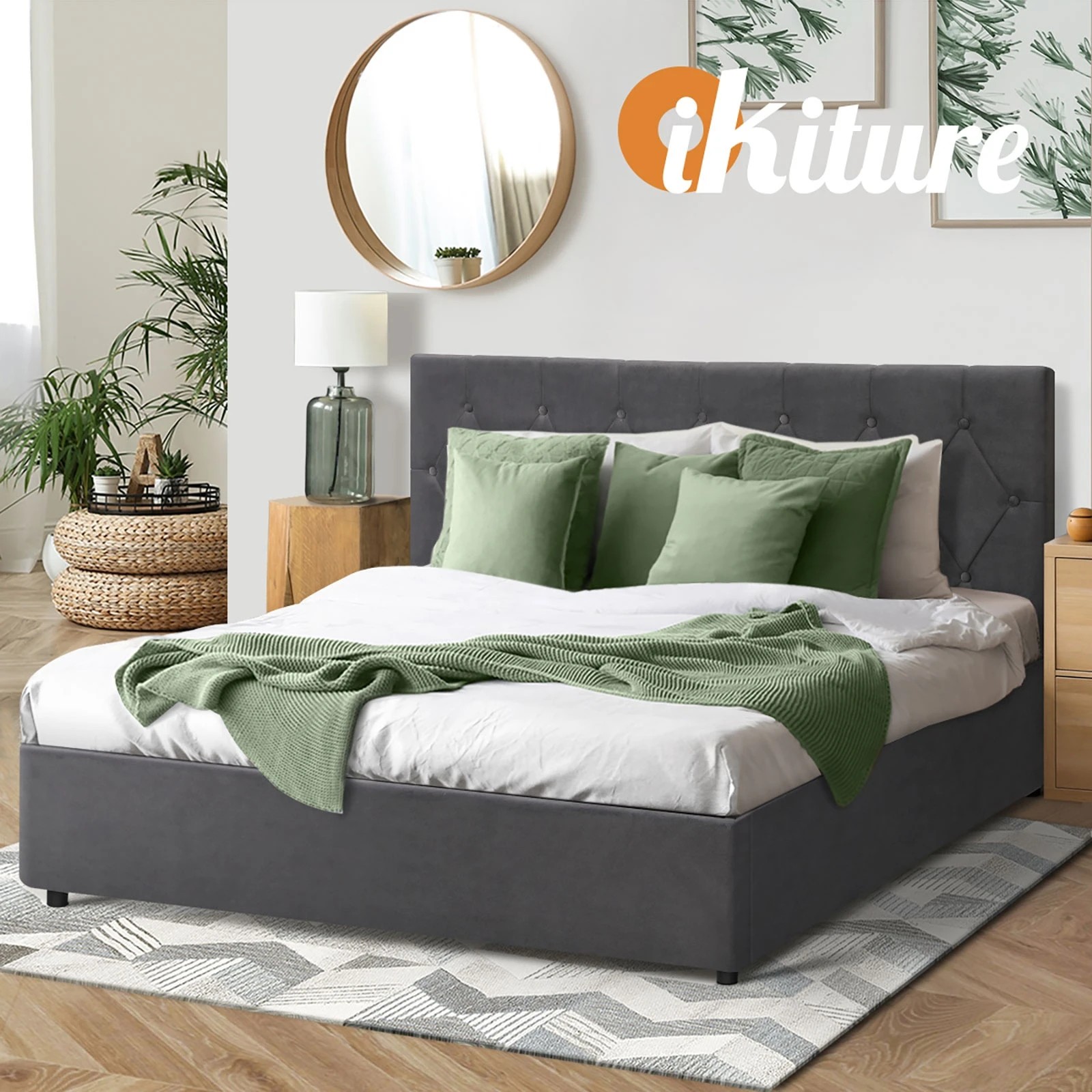6 Oikiture Queen Bed Frame With Gas Lift Storage Base Velvet
 - Grey, 6 of 10