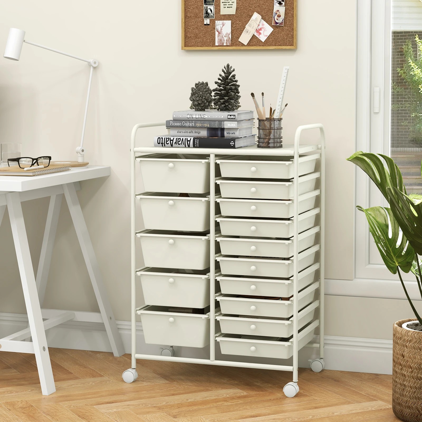 4 Costway 15 Drawers Rolling Storage Cart Mobile Utility Trolley - White, 4 of 5