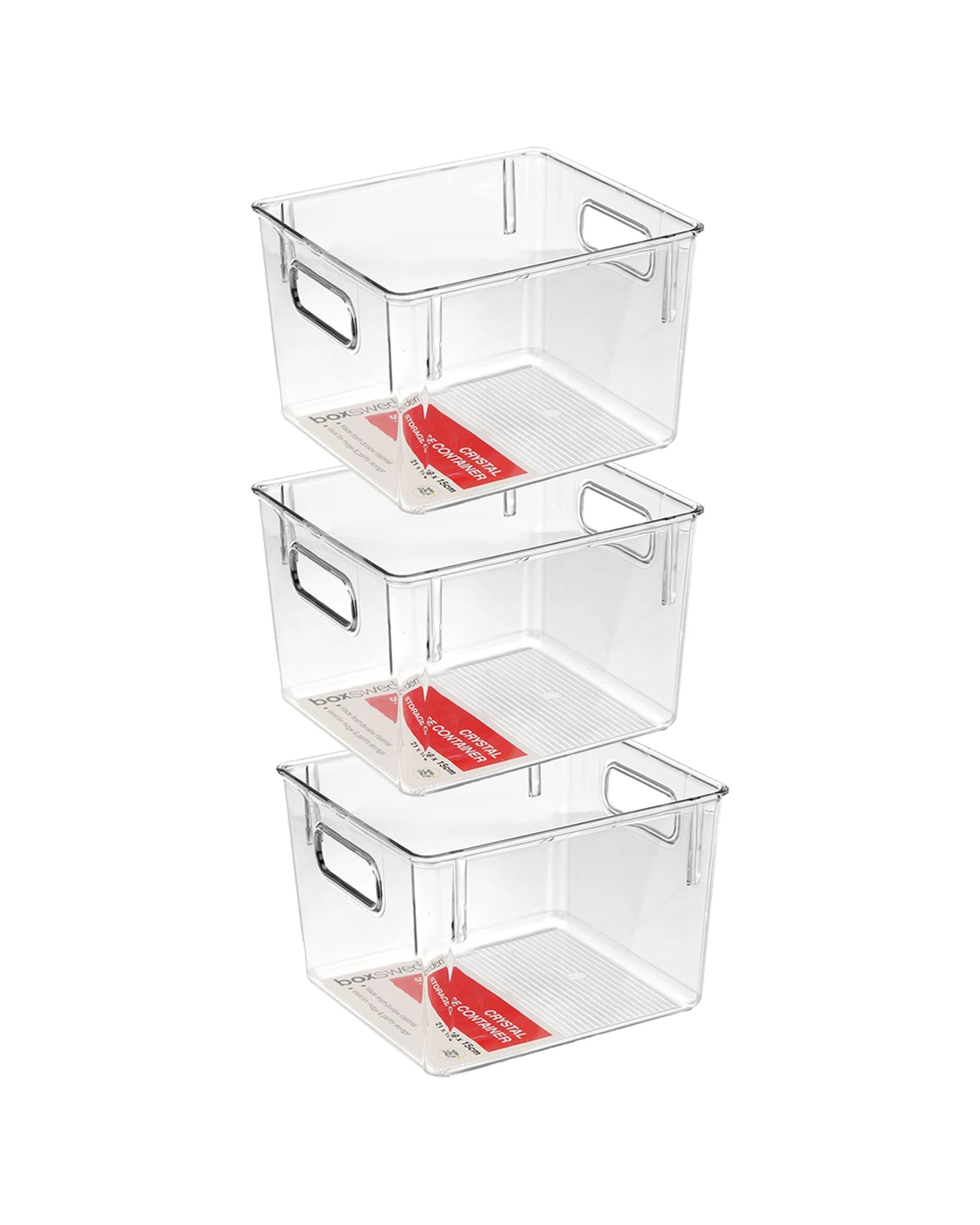 1 Boxsweden 3x Boxsweden Crystal Storage Container - Medium Handles 21x19x15cm
 - plain, 1 of 3