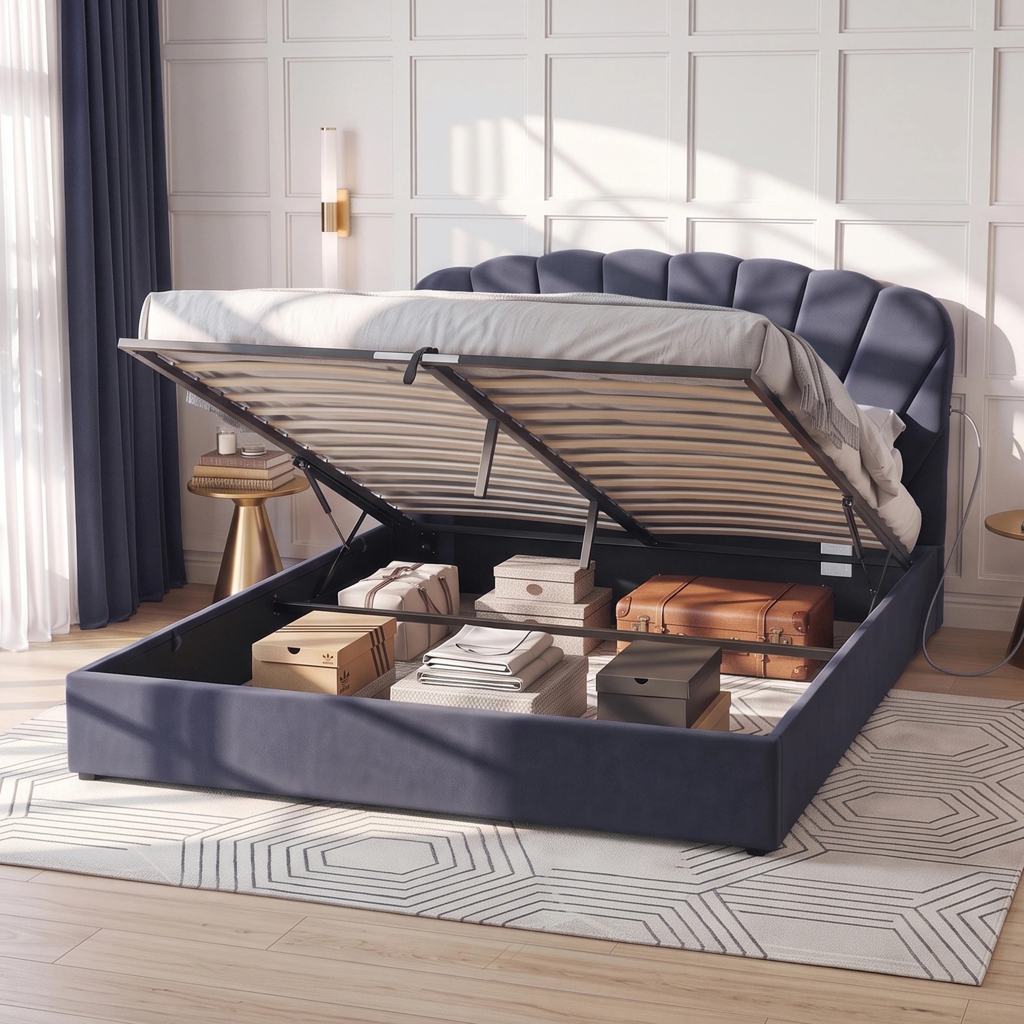 4 Artiss Bed Frame with Lift Up Storage and USB Ports - King Bed - Grey, 4 of 9