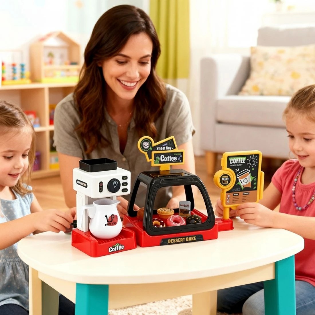 4 Keezi Kids Pretend Role Play Toy Coffee Shop with Coffee Maker Machine Play Money Food Tea Party Set - Multi, 4 of 6