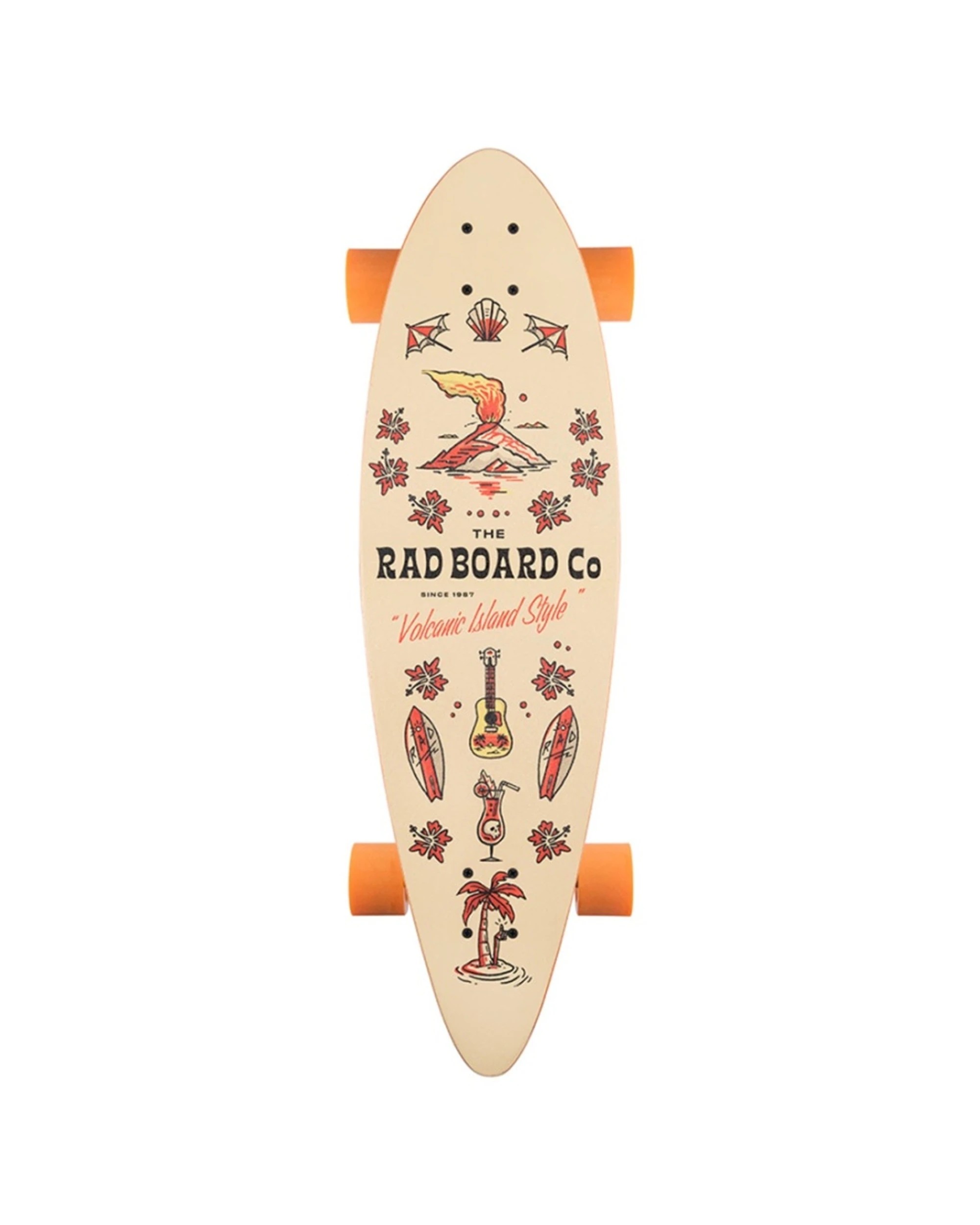 4 Rad Board Co Complete Pintail Mini Longboard 9 Inch Compact Lightweight Tiki Volacano - Multi, 4 of 4