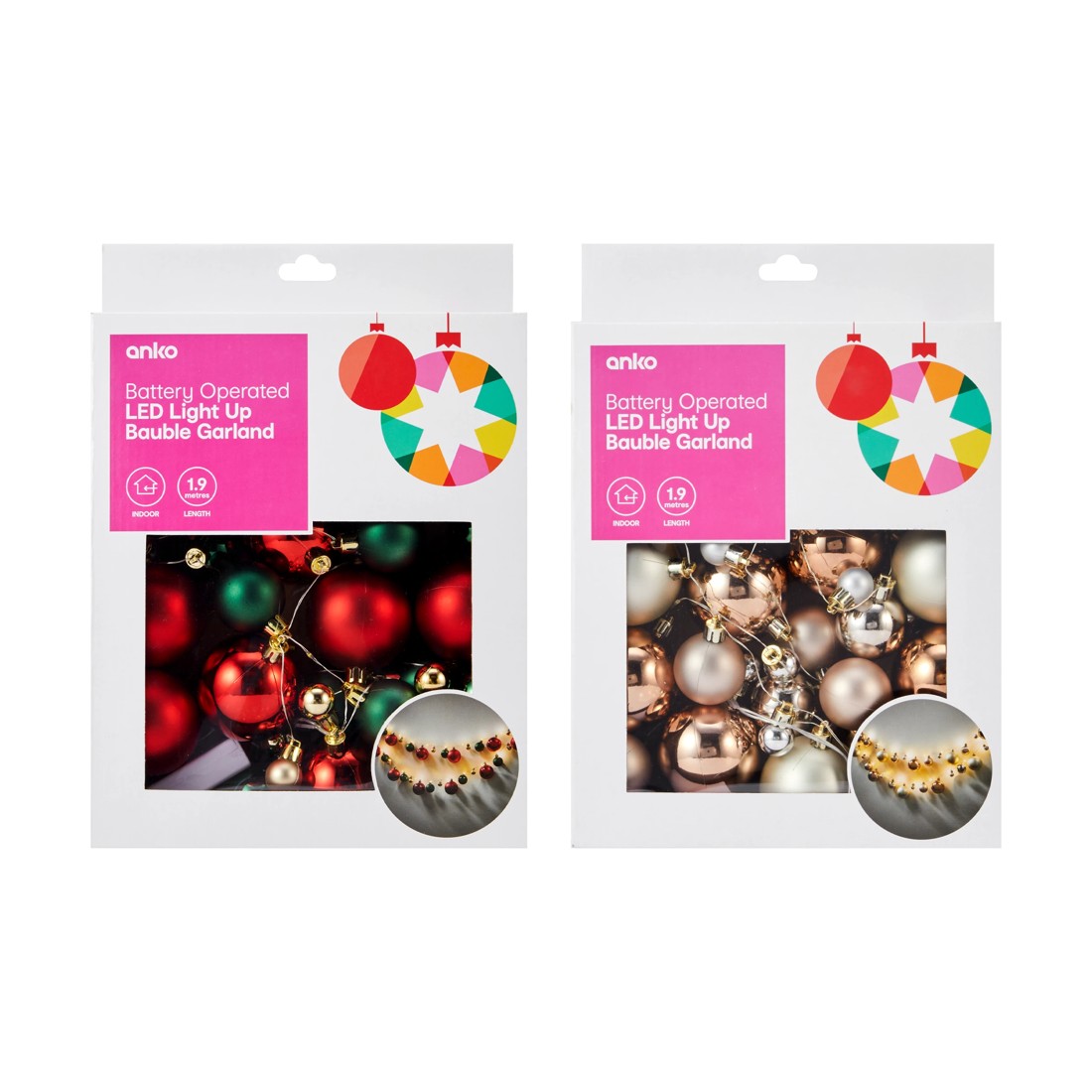 9 Battery Operated LED Light Up Bauble Garland - Assorted, 9 of 9
