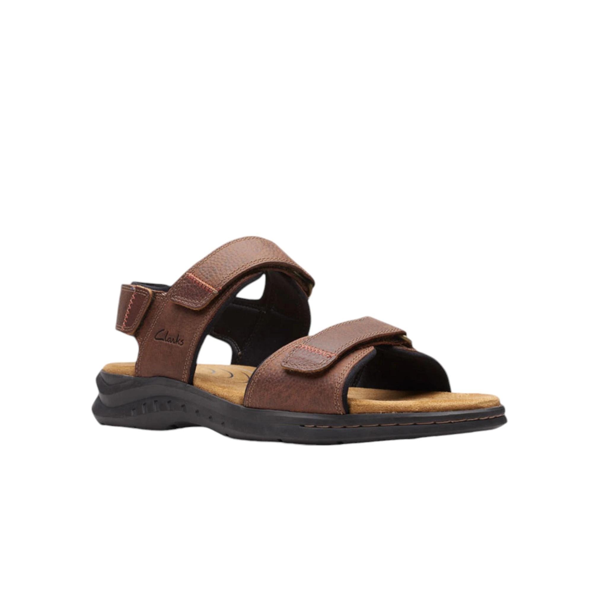 3 Clarks Mens Hapsford Creek Shoes Tumbled Leather Sandals DARK BROWN, 3 of 7