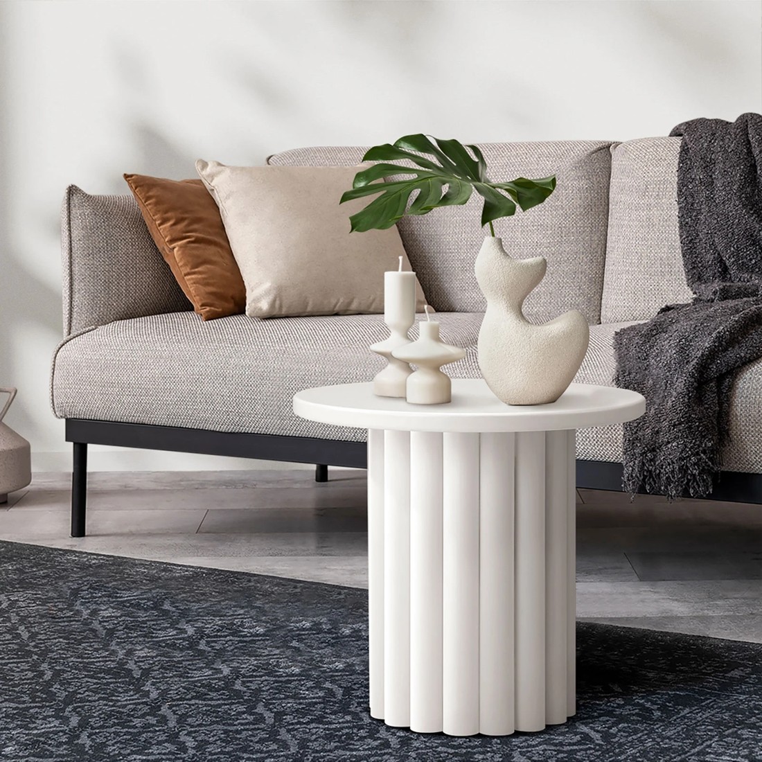 3 Oikiture Coffee Table Side End Tables Sofa Desk Bedside Nightstand Round
 - White, 3 of 10