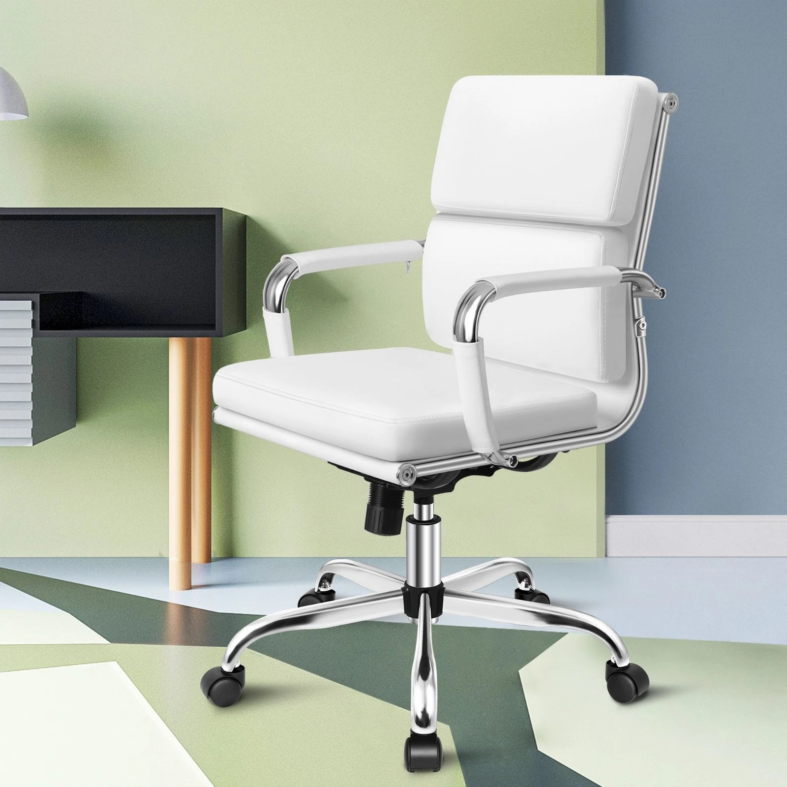 6 Alfordson Office Chair Ergonomic Paddings Executive Computer Work Seat Mid Back - White, 6 of 10