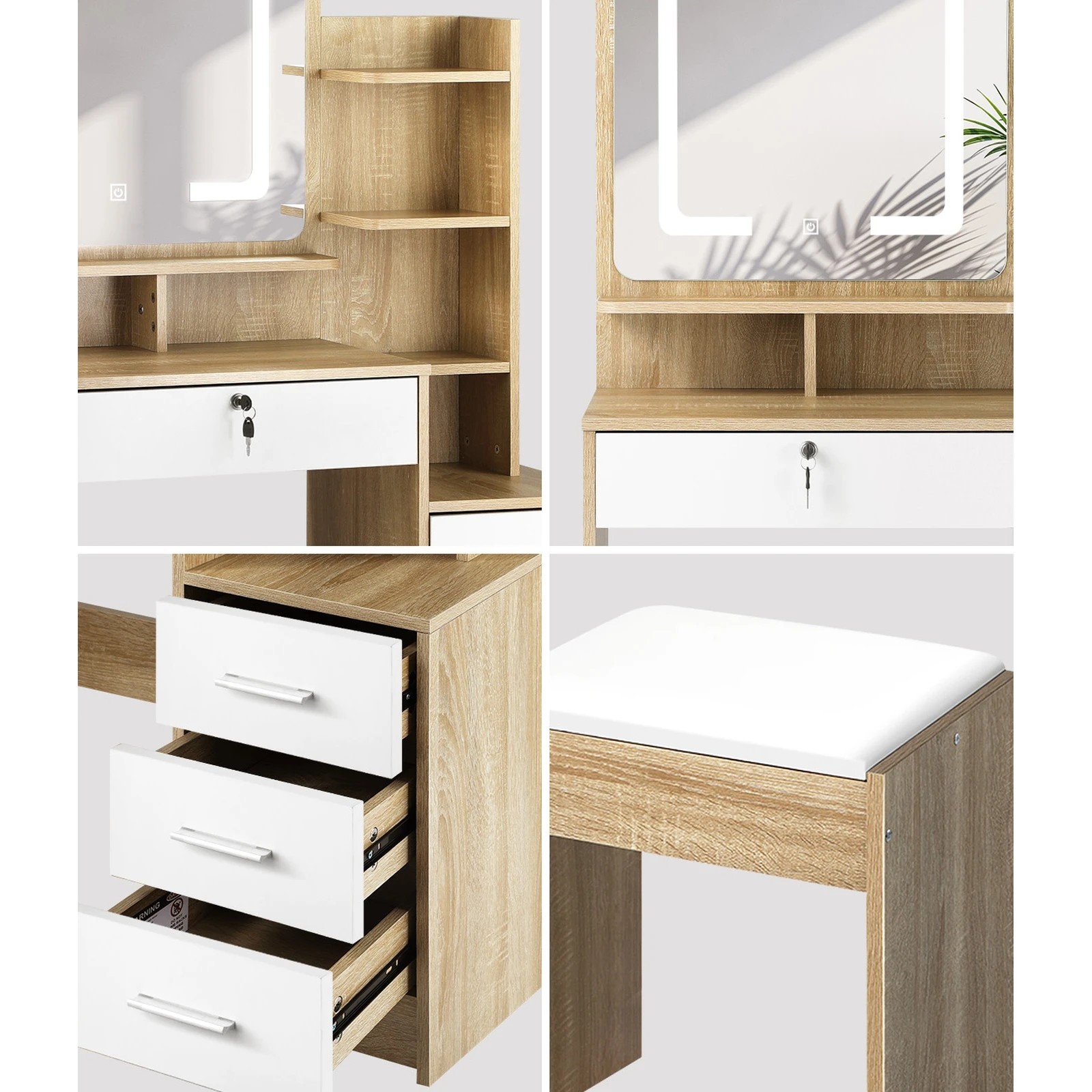 4 Oikiture Dressing Table Stool Set Makeup Mirror Led Light Cabinet
 - Multi, 4 of 9