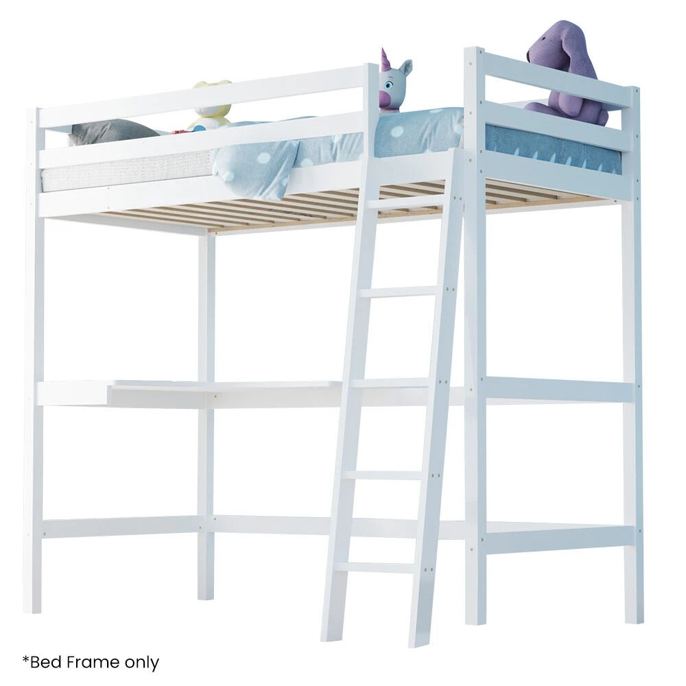 1 Kingston Slumber Kids Single Loft Bed Frame with Desk - White, 1 of 1