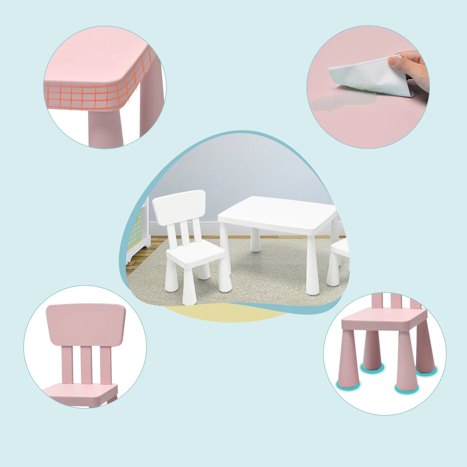 3 Costway Kids Table & Chairs Set Study Drawing Desk - Pink, 3 of 5