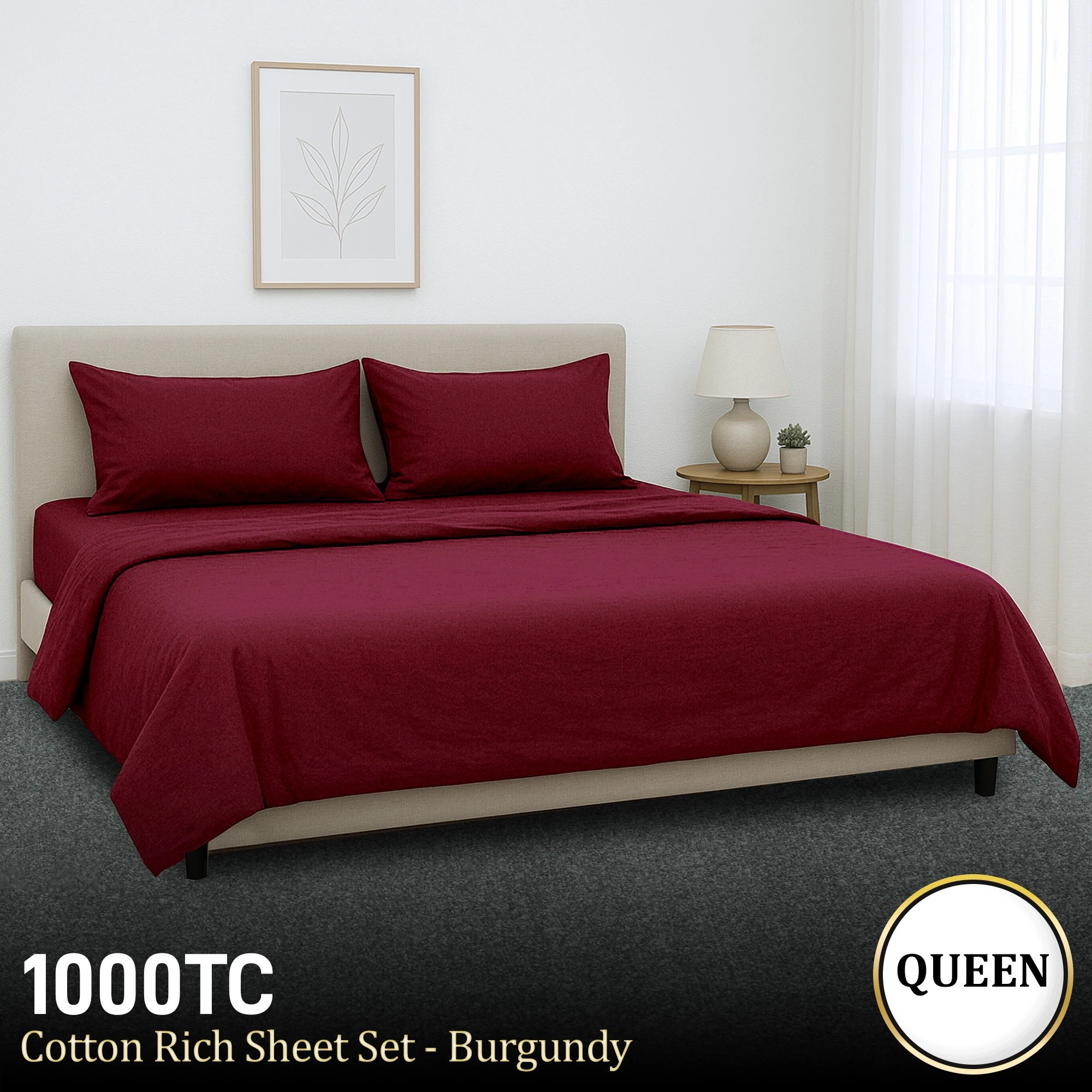10 Laura Hill Luxury Living 4pc 1000 Thread Count Cotton Rich Sheet Set Gift Pack Burgundy, 10 of 10