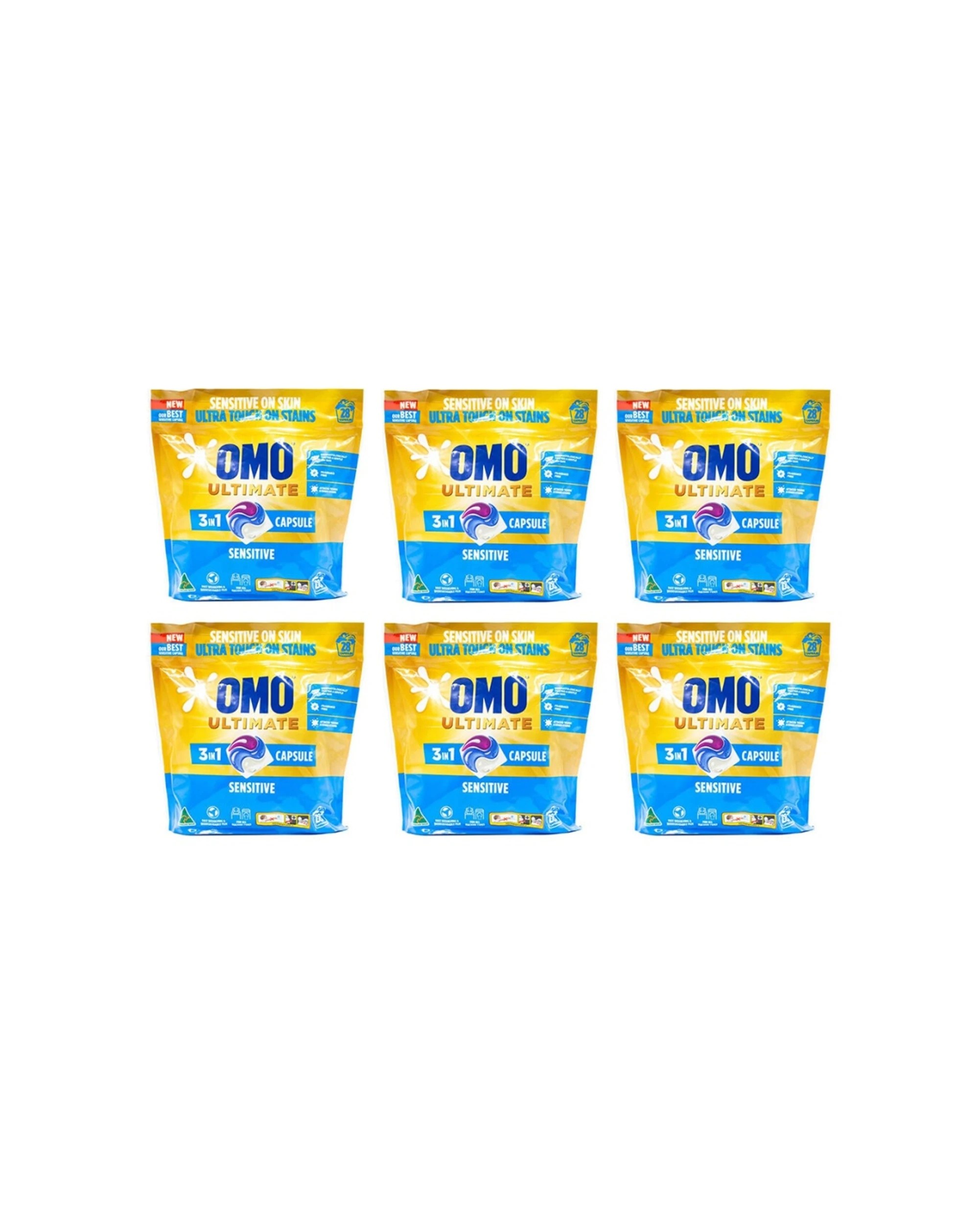 1 Omo Ultimate Sensitive 3In1 Laundry Detergent Capsules 168pc Pack 6x28pc, 1 of 3