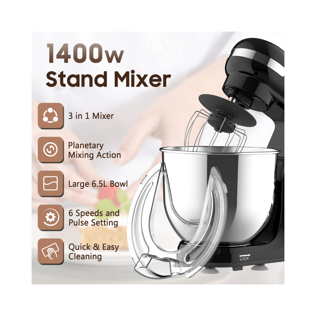 2 Advwin 1400w 6.5l Electric Stand Mixer Black, 2 of 7