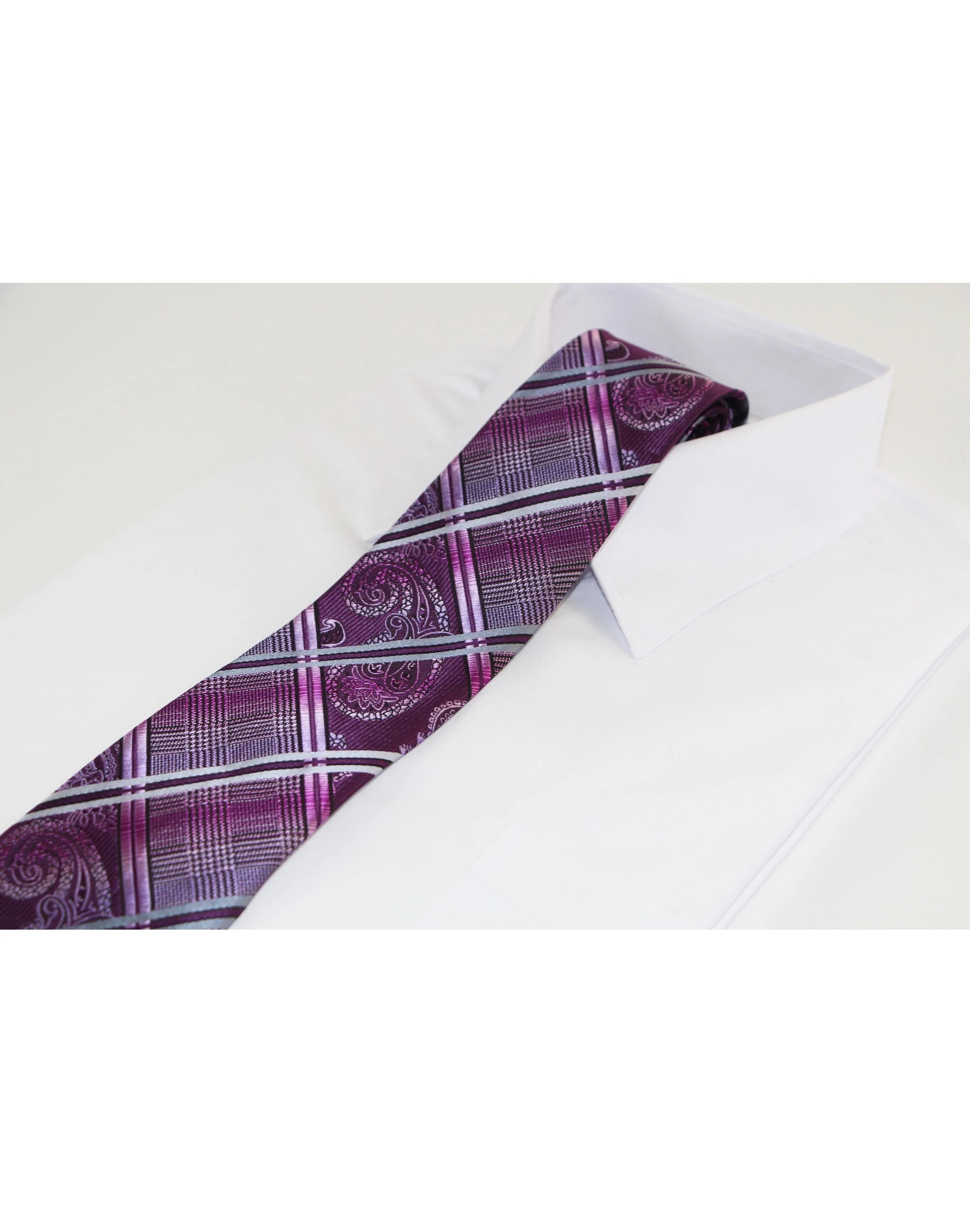 1 Zasel Mens Purple & Silver Patterned 8cm Neck Tie - Multi, 1 of 3