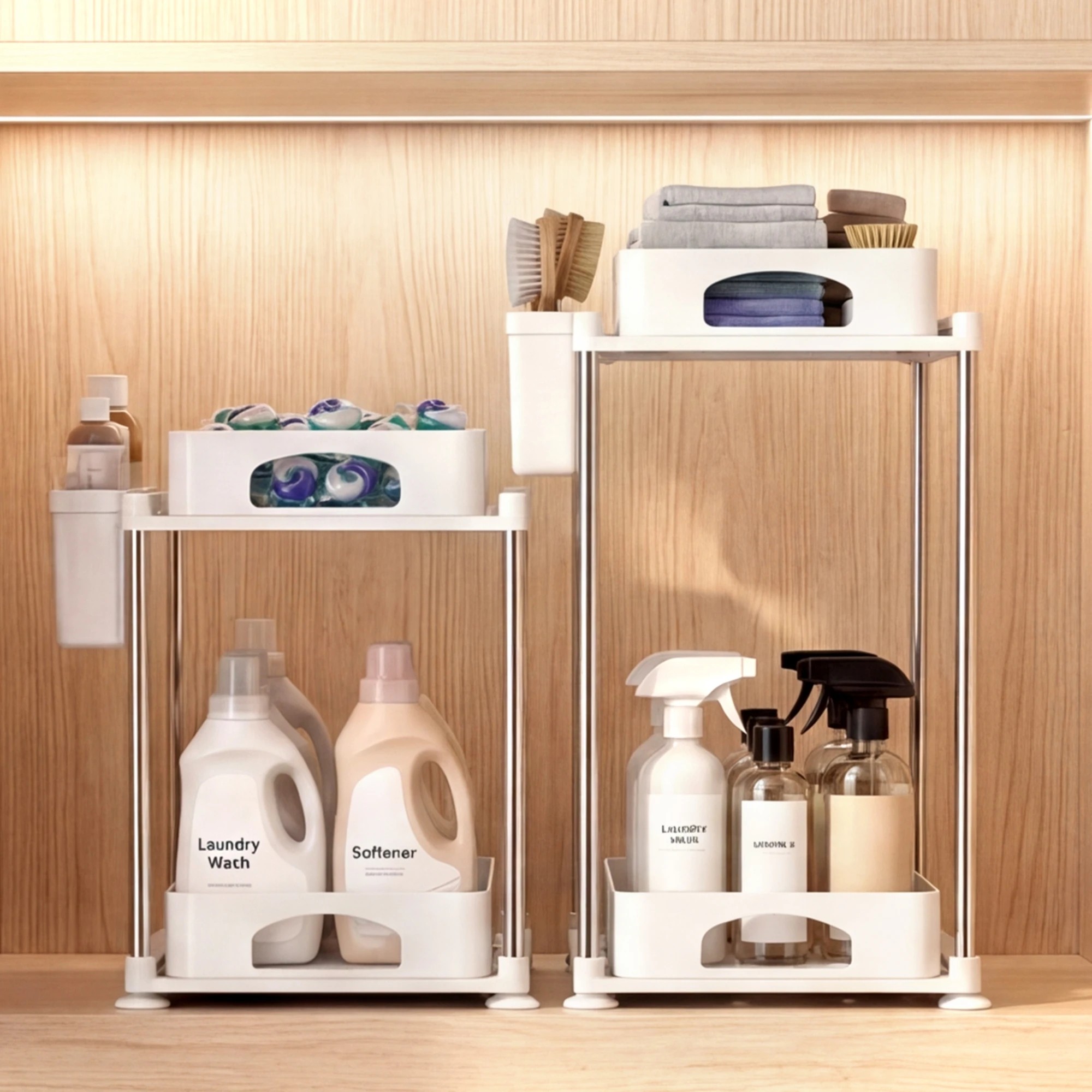 8 Toque 2 x Under Sink Organizer 2 Tier Cabinet Storage Rack Adjustable Kitchen - White, 8 of 9