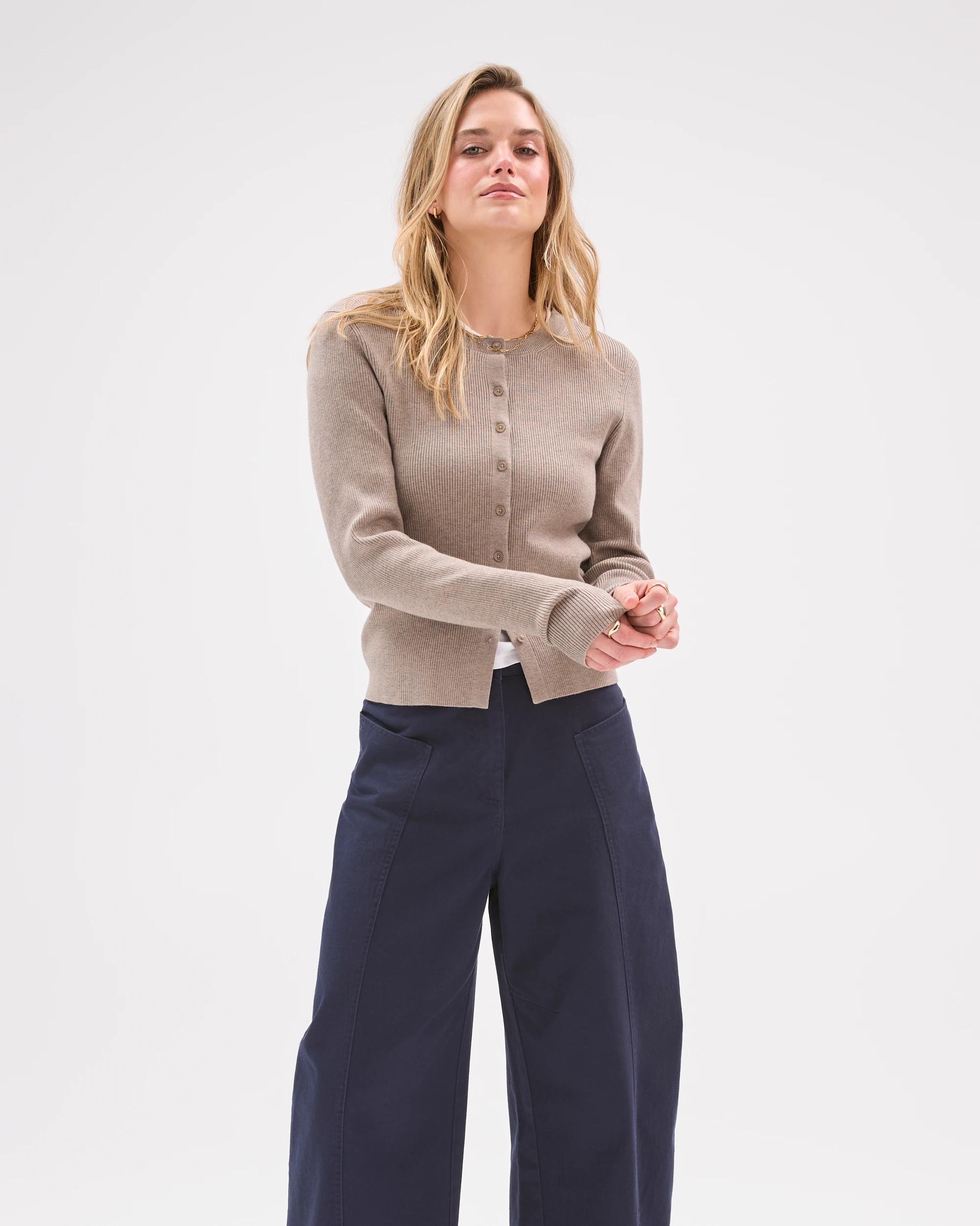 4 Lily Loves Crew Neck Cardigan TAUPE MARLE, 4 of 7