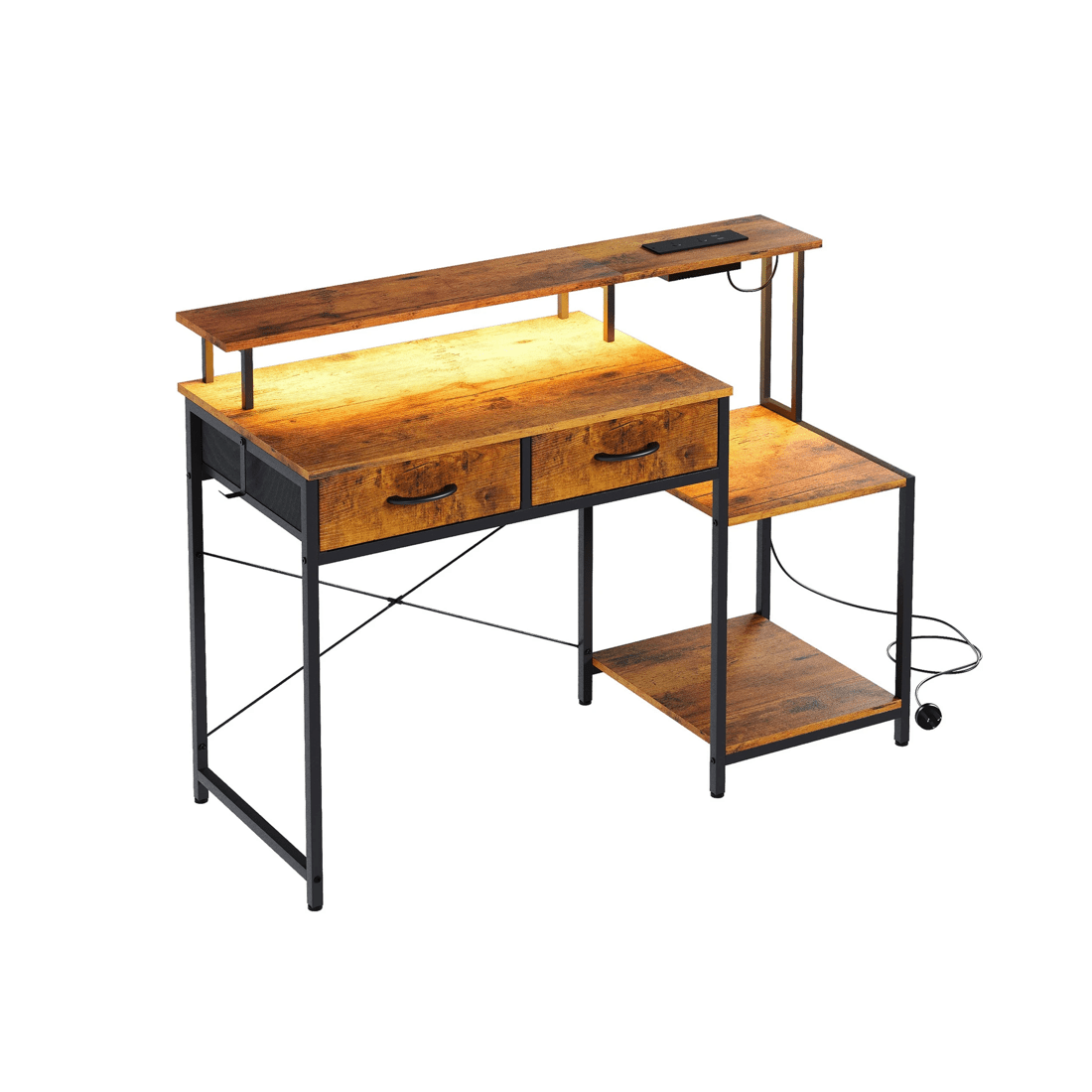 1 Advwin Gaming Desk With Led Lights Power Outlets Reversible Printer Storage Shelf 120cm Walnut, 1 of 10