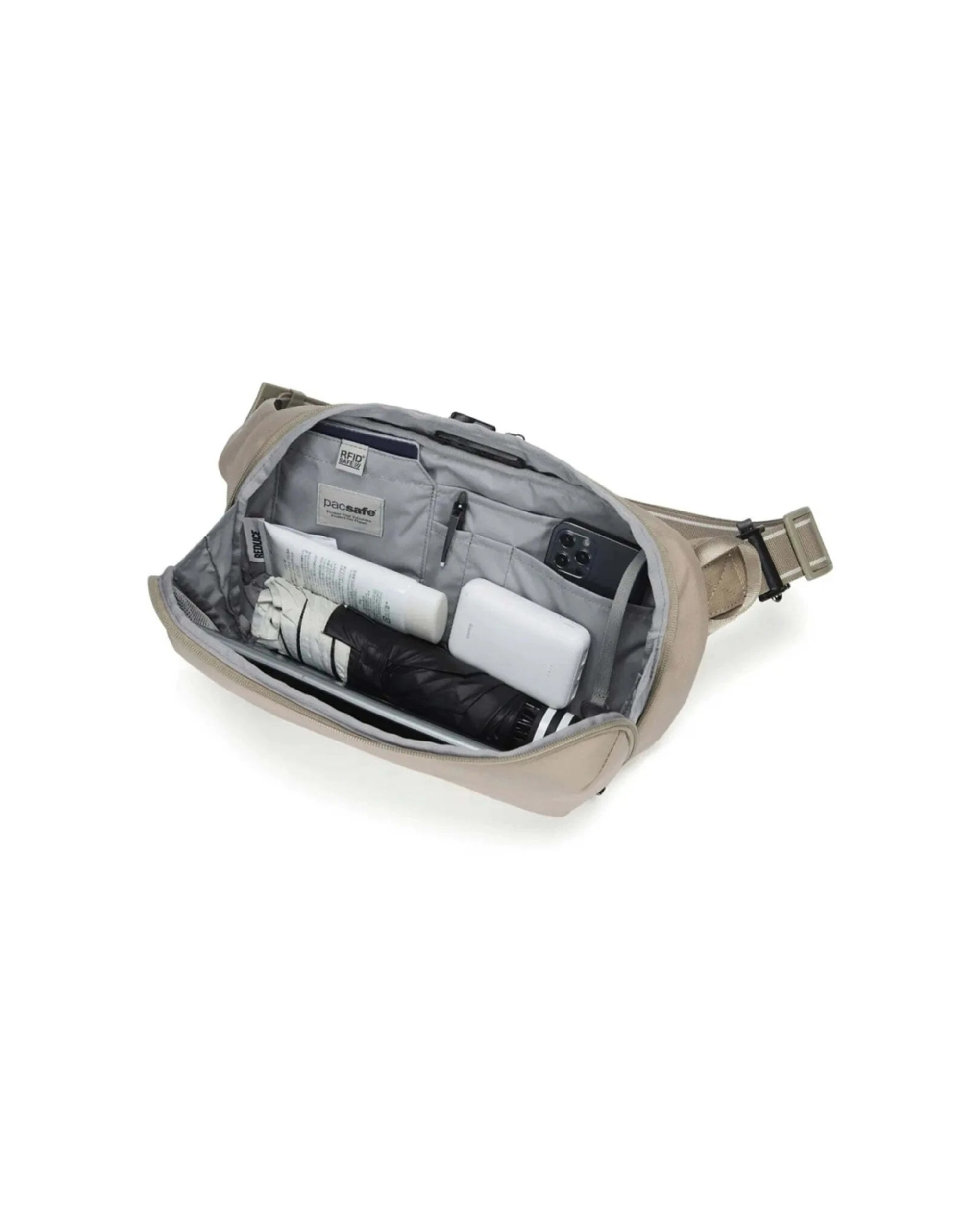 2 Pacsafe V Urban Anti-Theft RFID Blocking Secure Sling Pack Lockable Zippers - Beige, 2 of 8