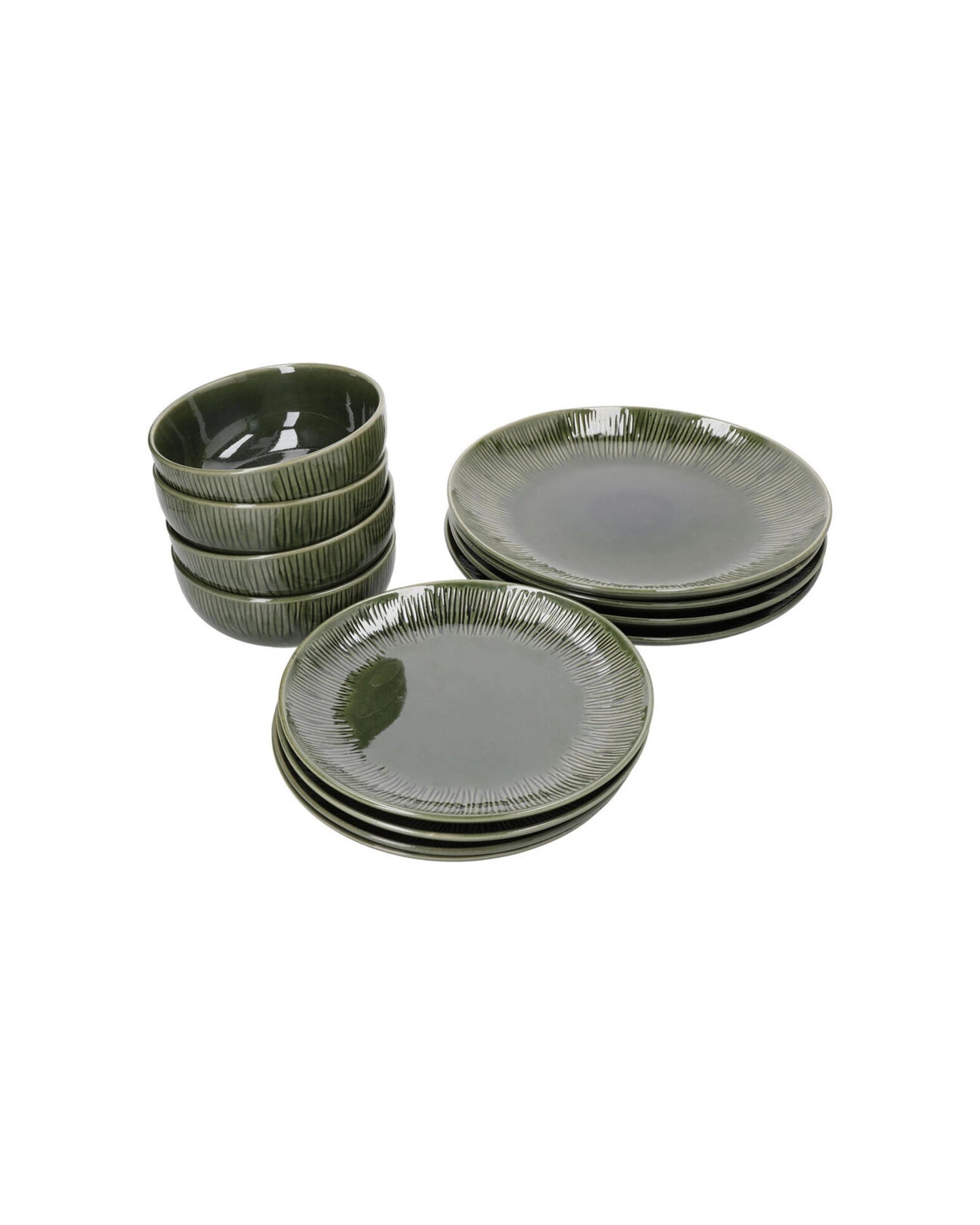 4 Mikasa Jardin 12pc Stoneware Dinner Bowls Plates Set Botanical Vibes - Green, 4 of 6