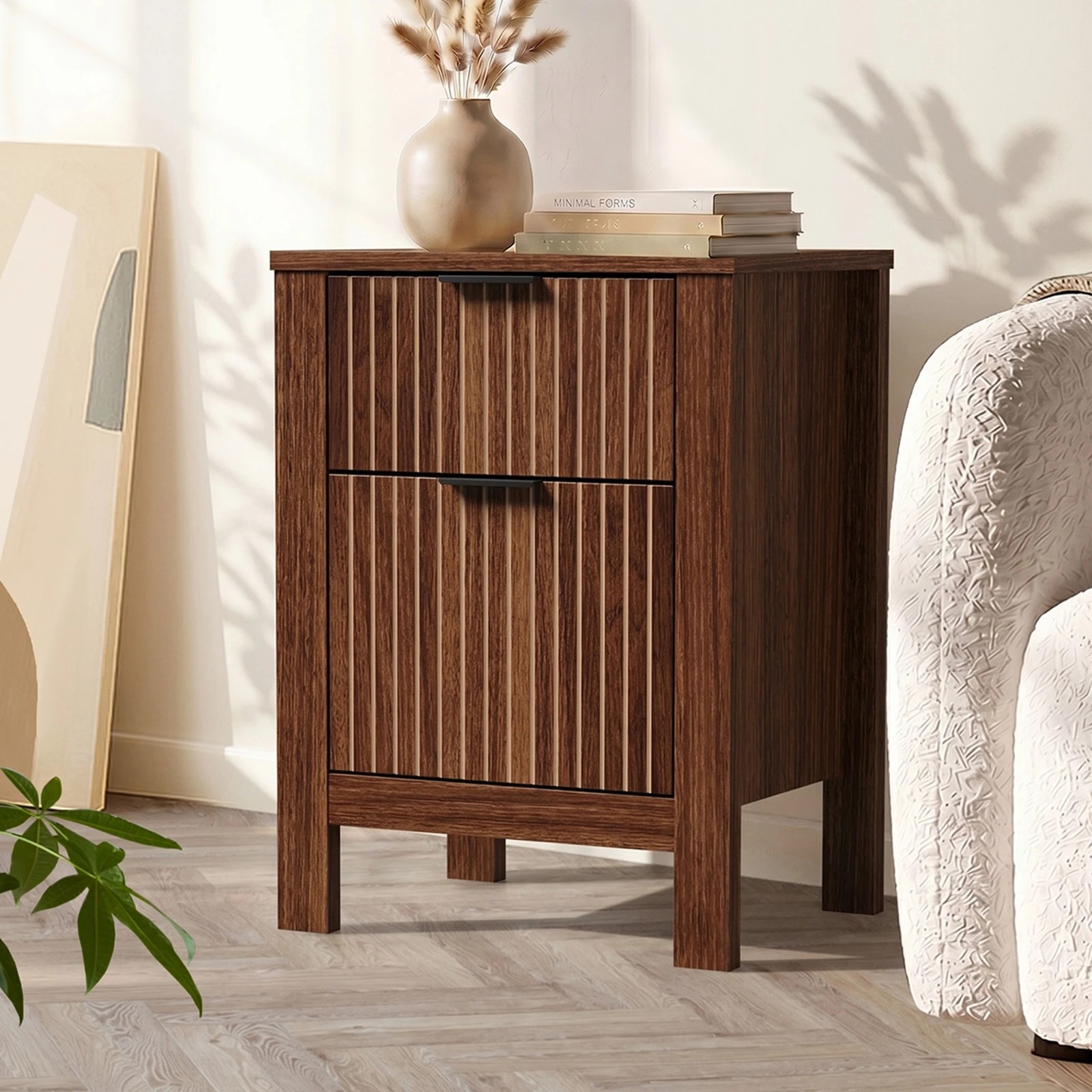 4 Oikiture Modern Bedside Table Nightstand Drawer Shelf Door Cabinet - Natural, 4 of 9