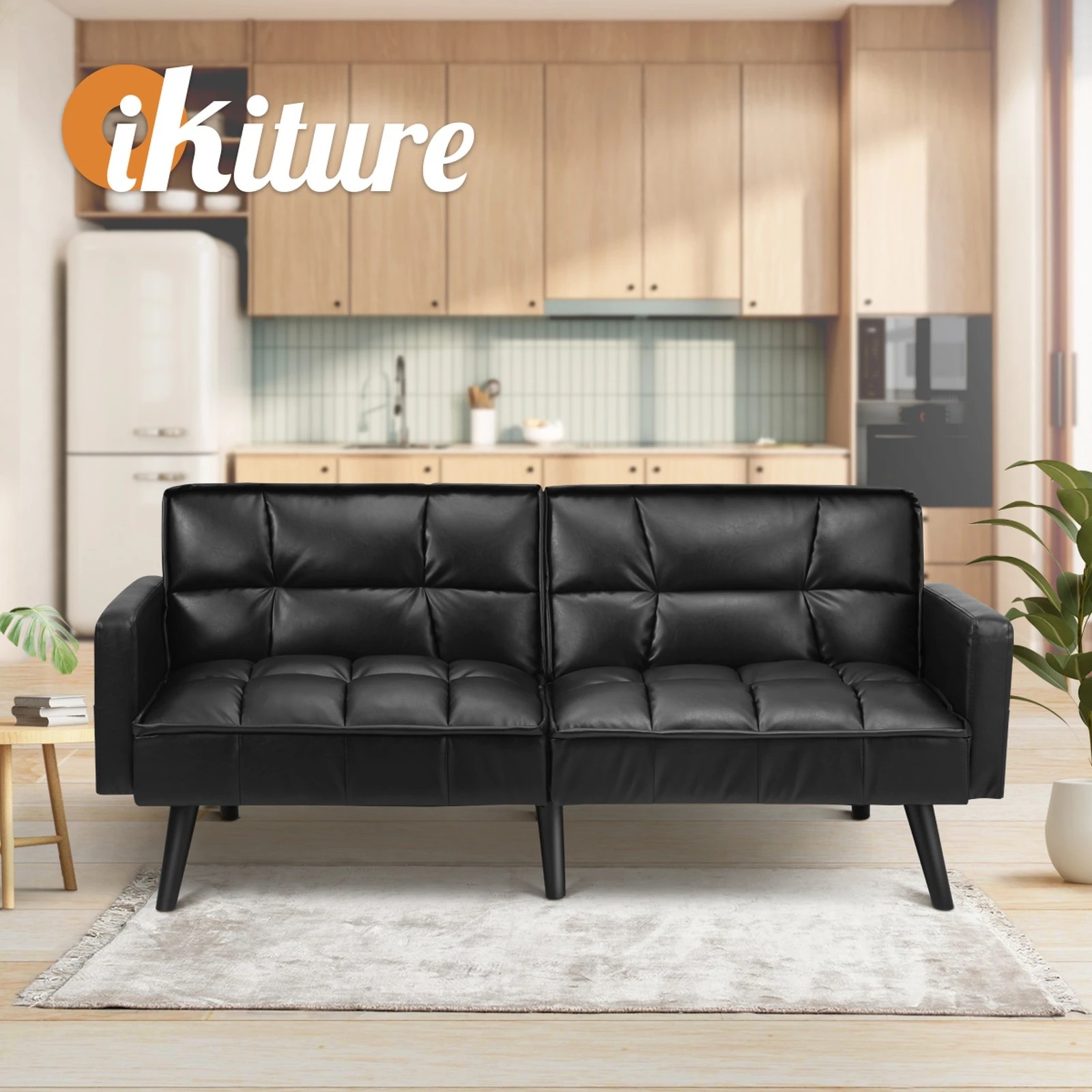 6 Oikiture Sofa Bed Futon Convertible Leather Lounge Couch 3-seater Recliner
 - Black, 6 of 10
