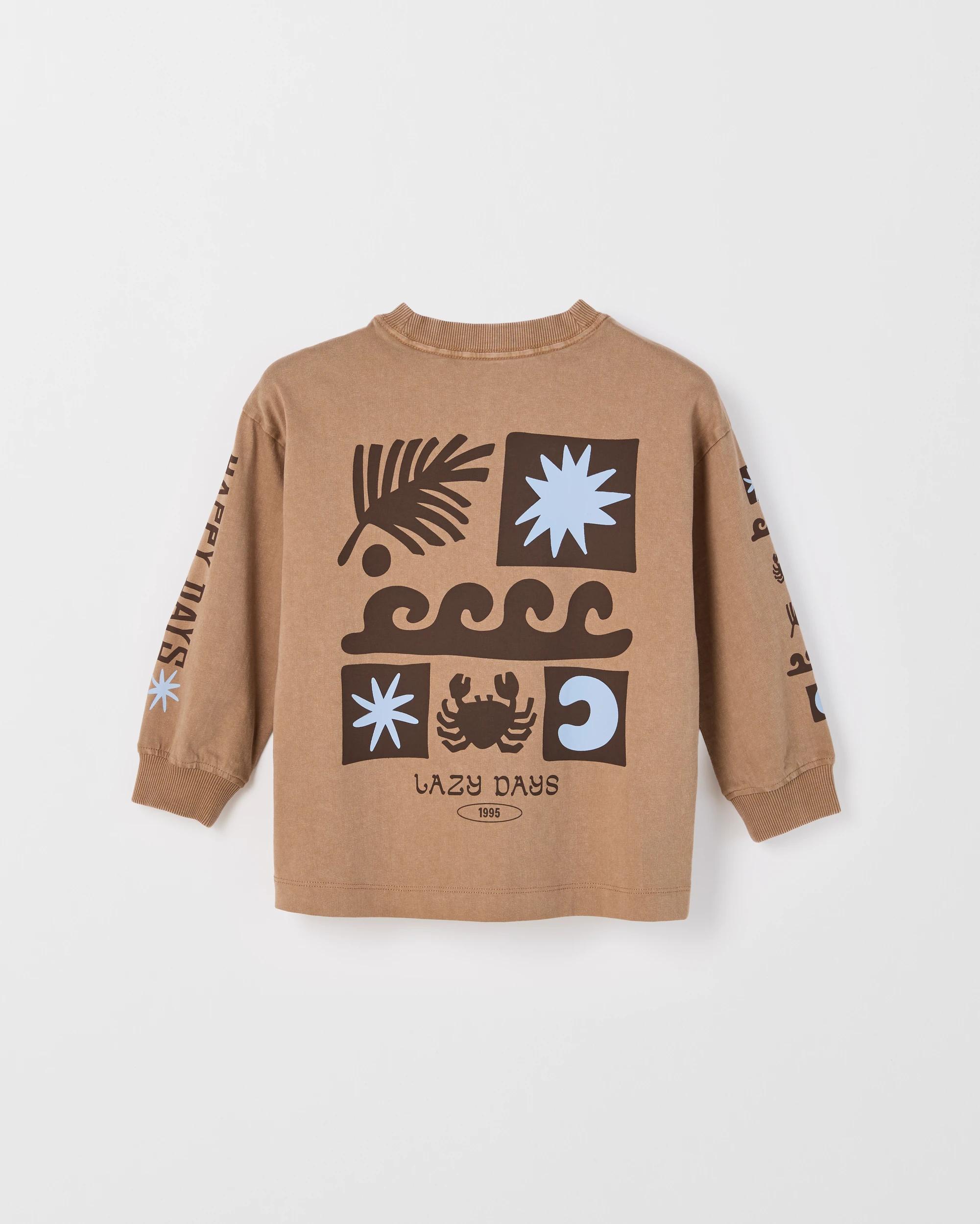 2 Target Kids Australian Cotton Long Sleeve Washed Print T-Shirt SURF BROWN, 2 of 3
